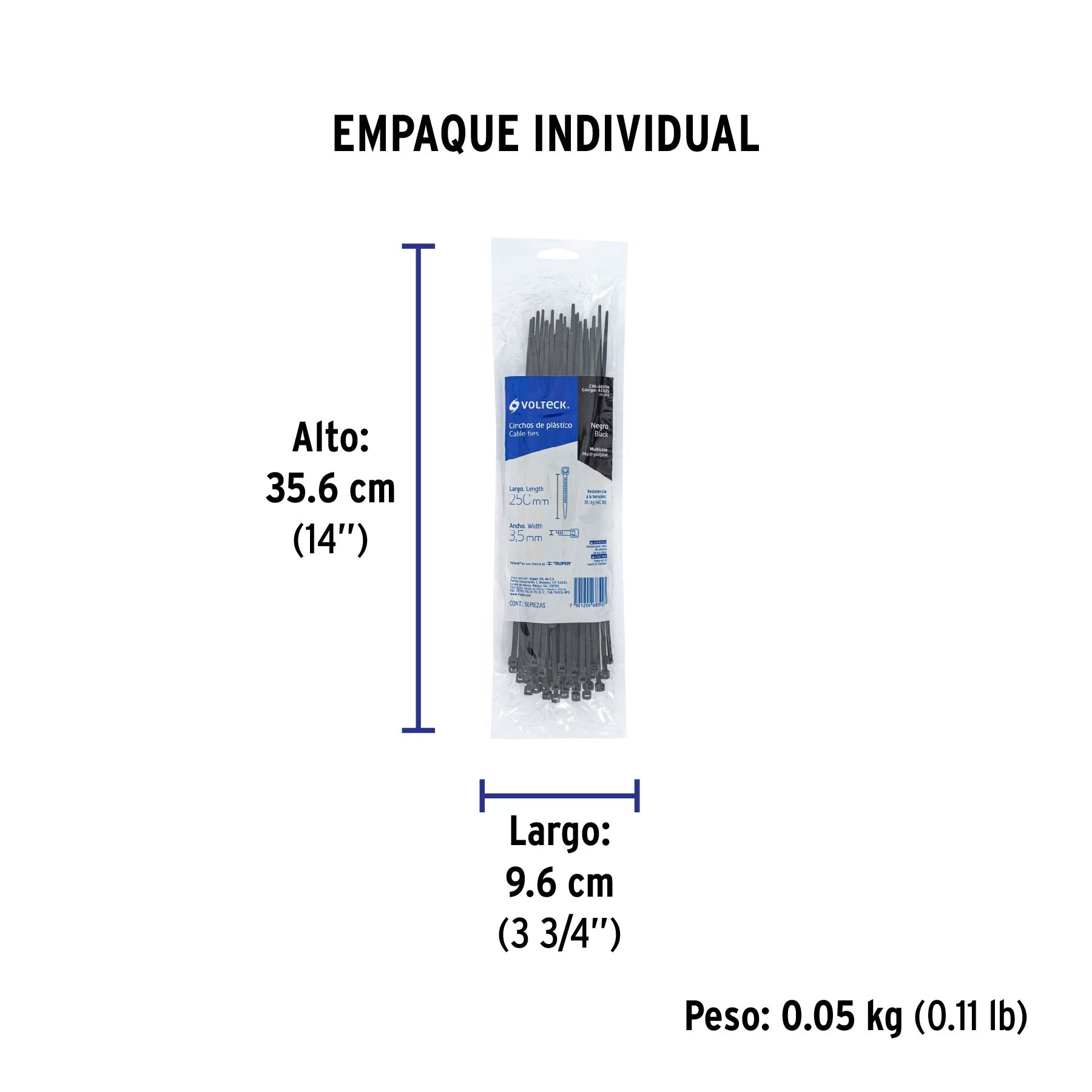 Cincho Plastico Negro 25 cm x  3.5 mm por Pieza Volteck