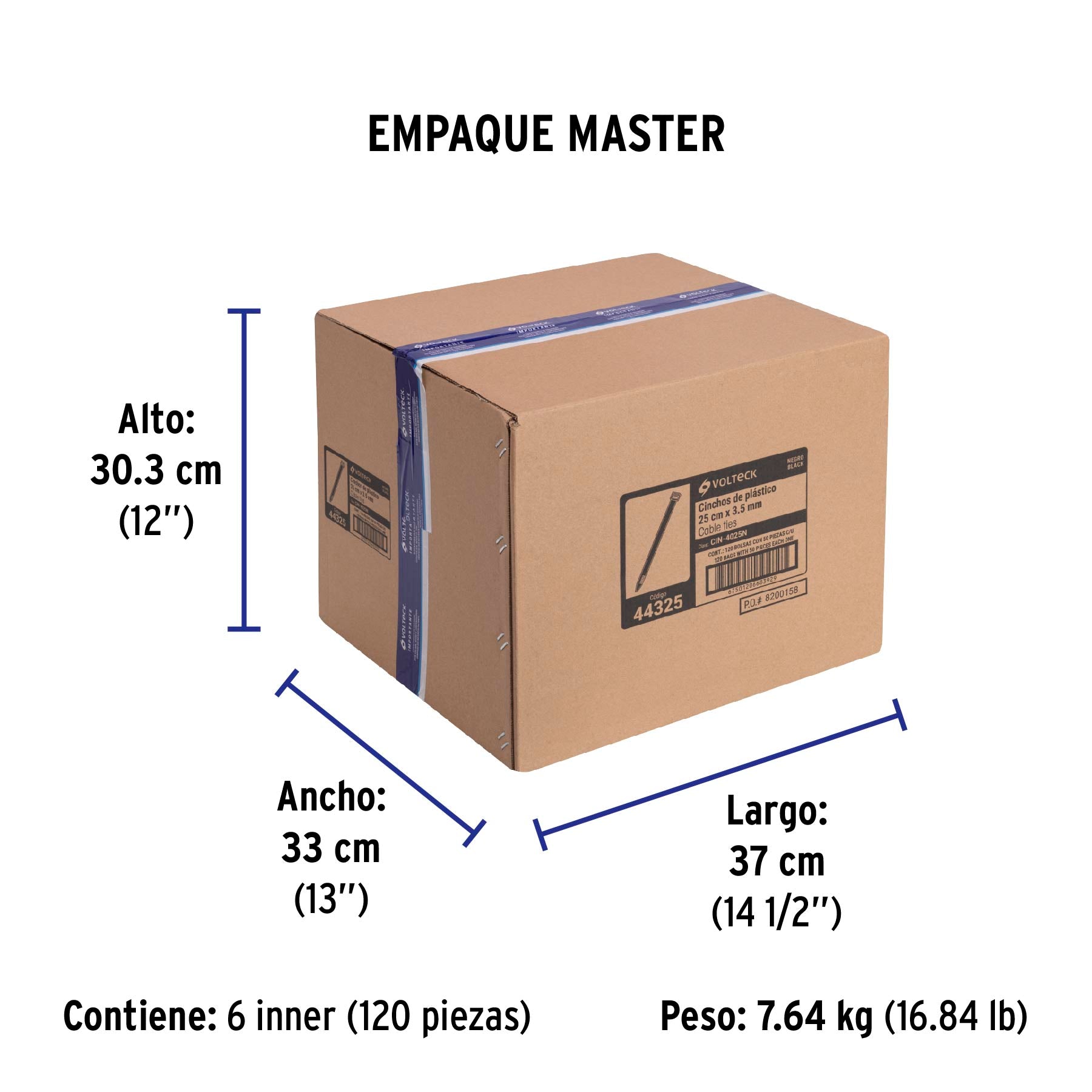 Cincho Plastico Negro 25 cm x  3.5 mm por Pieza Volteck