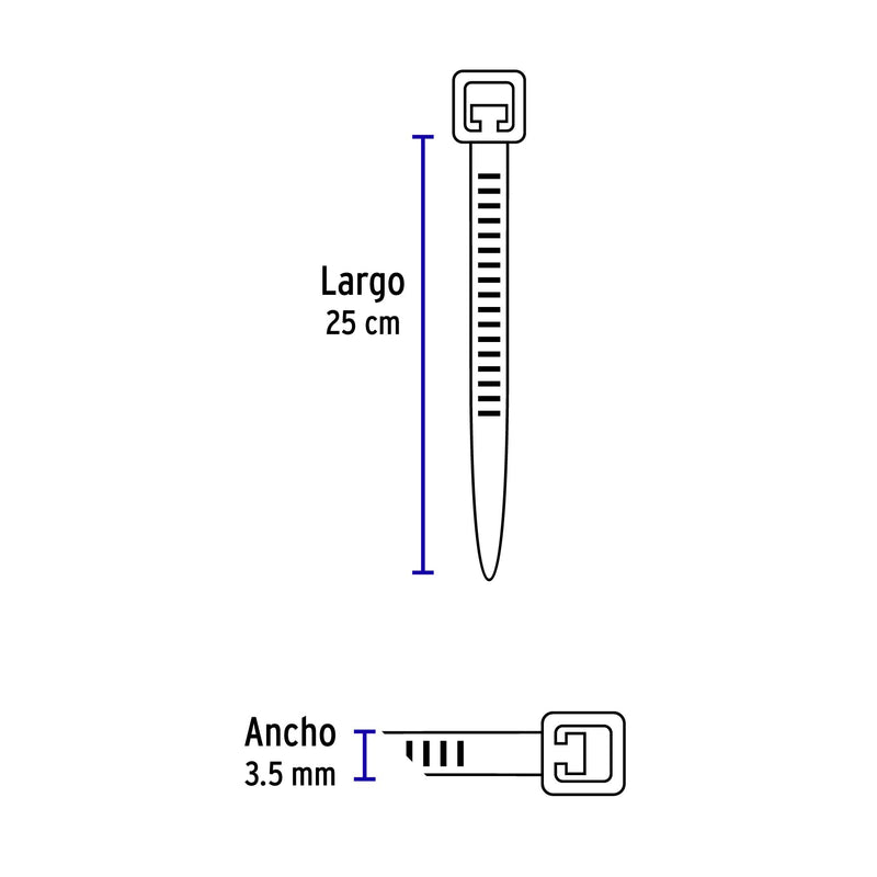 Cincho Plastico Transparente Volteck 25 cm x  3.5 mm