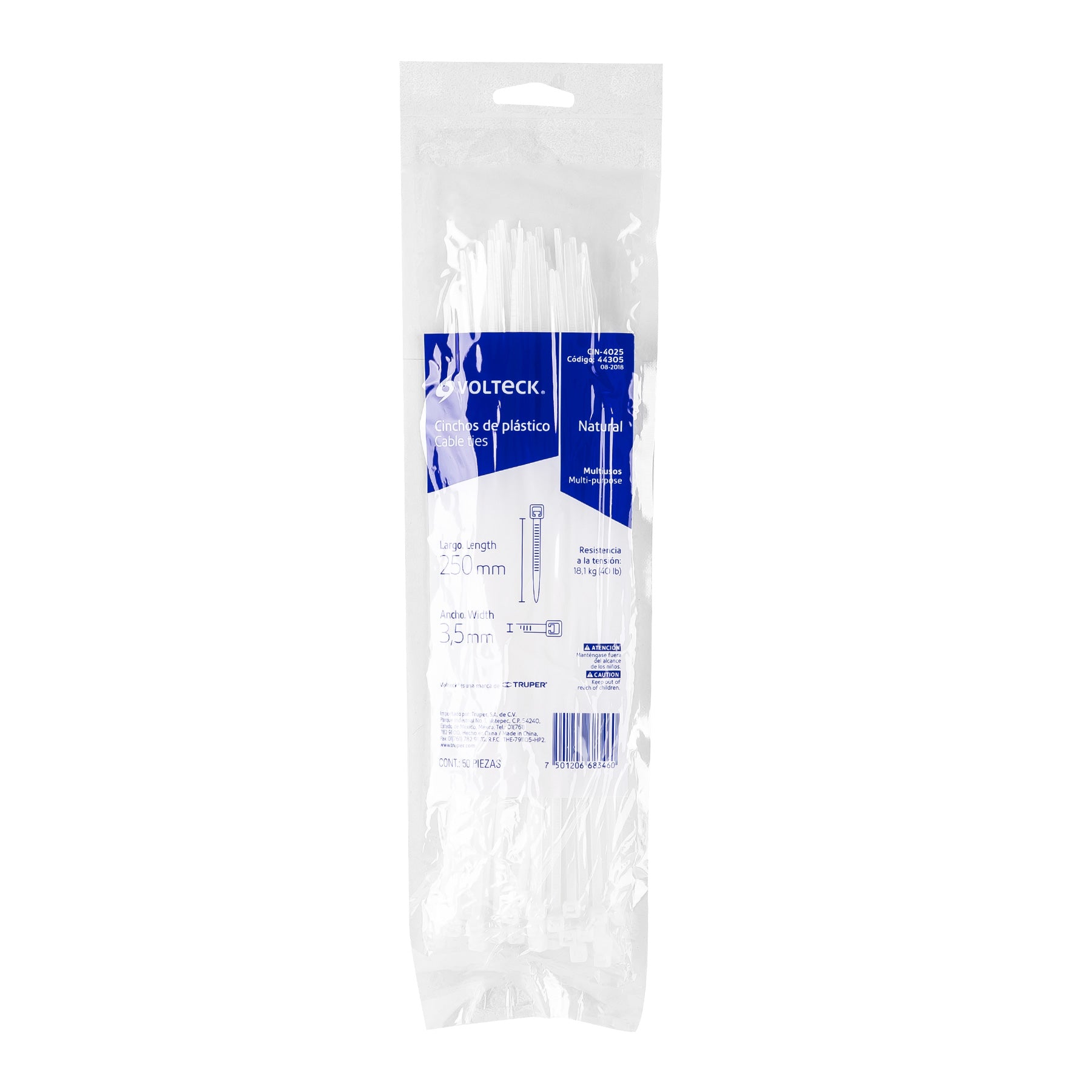 Cincho Plastico Transparente 25 cm x  3.5 mm Bolsa 50 Piezas Volteck