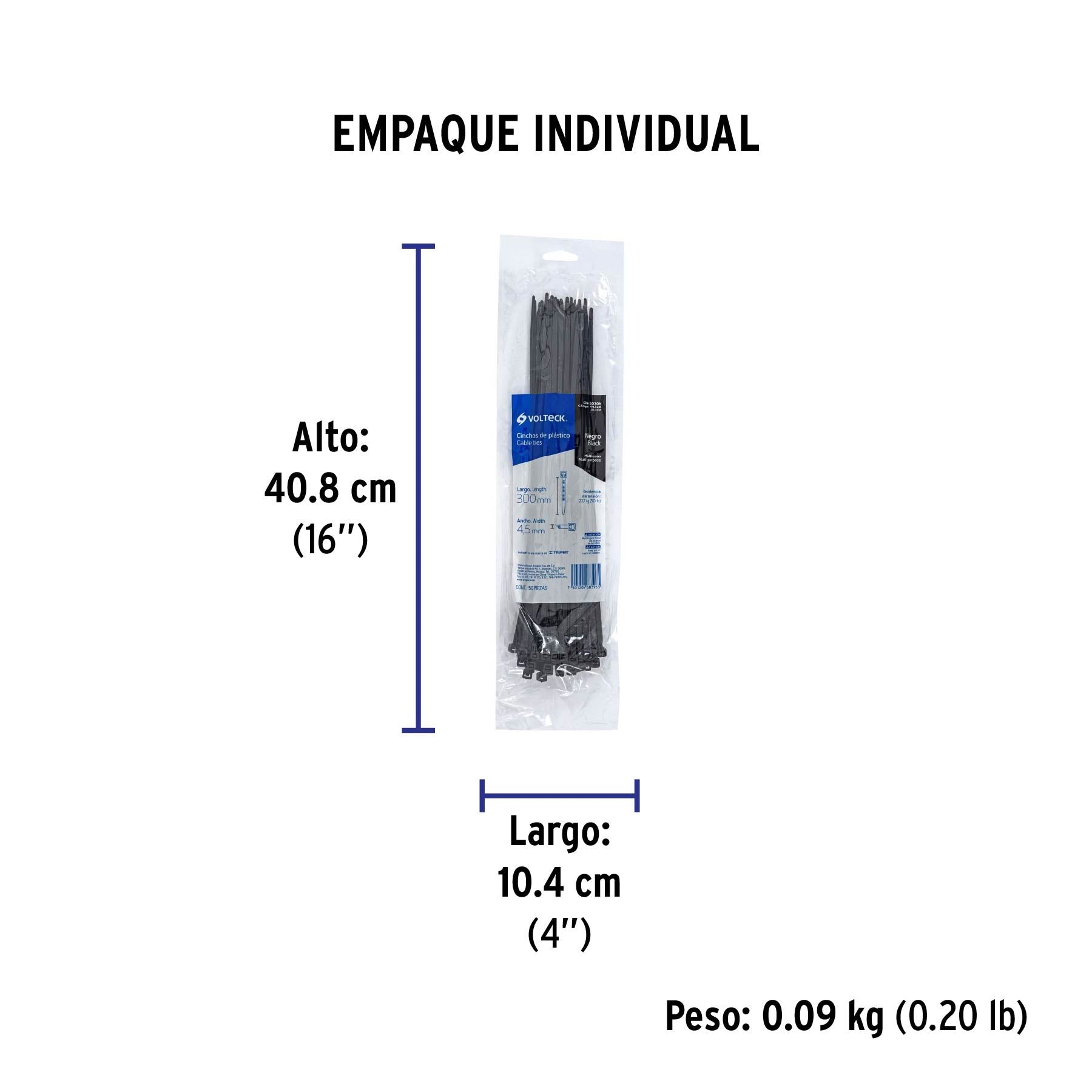 Cincho Plastico Negro 30 cm x 4.5 mm Bolsa 50 Piezas Volteck