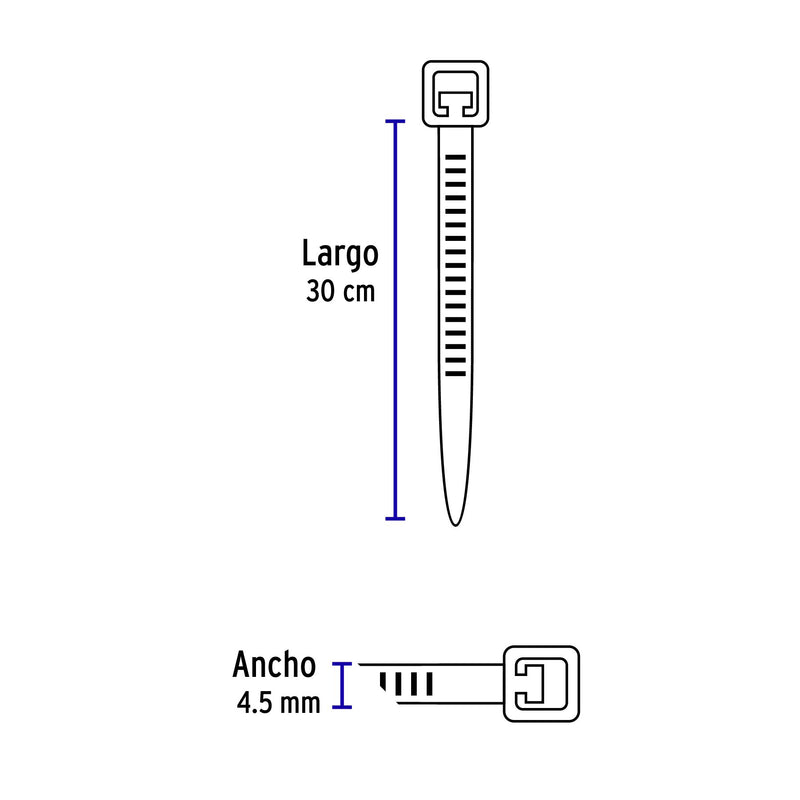Cincho Plastico Transparente Volteck 30 cm x  4.5 mm