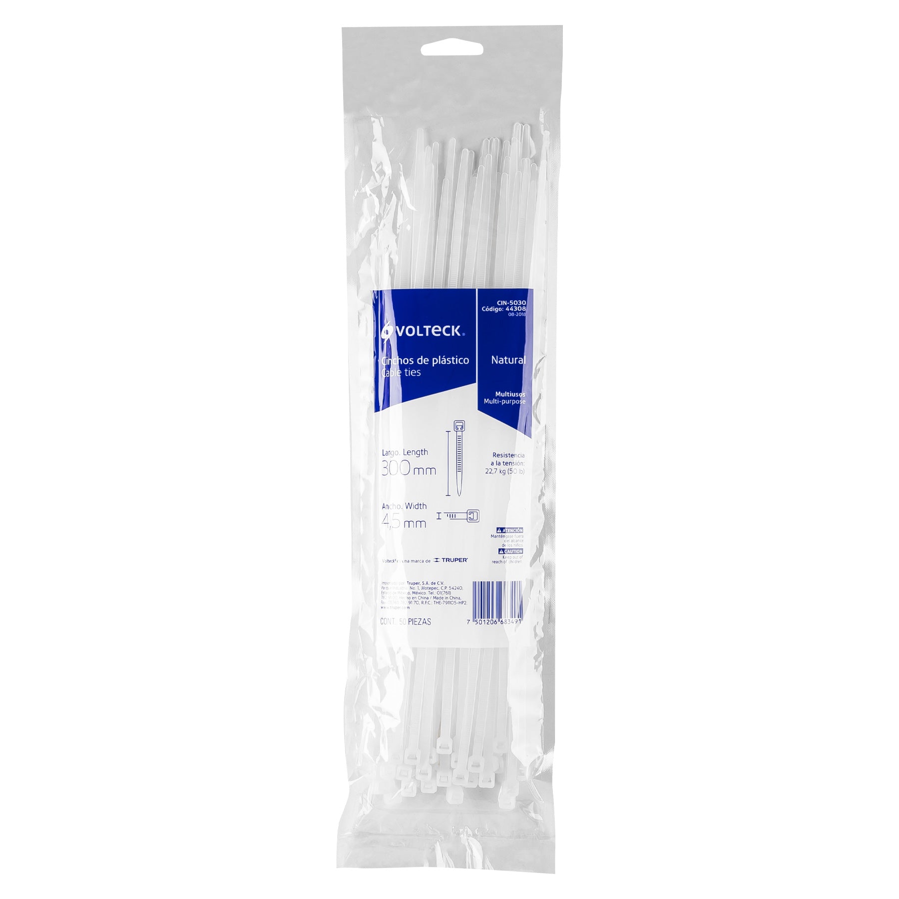 Cincho Plastico Transparente 30 cm x  4.5 mm Bolsa 50 Piezas Volteck