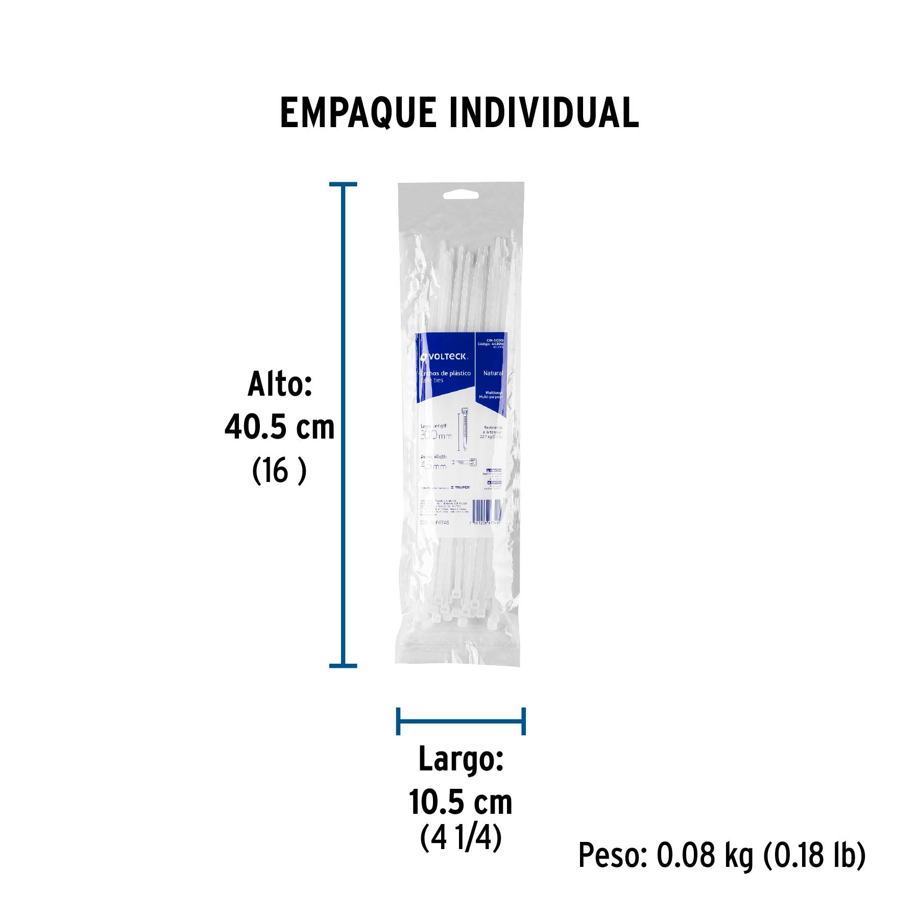 Cincho Plastico Transparente 30 cm x  4.5 mm Bolsa 50 Piezas Volteck