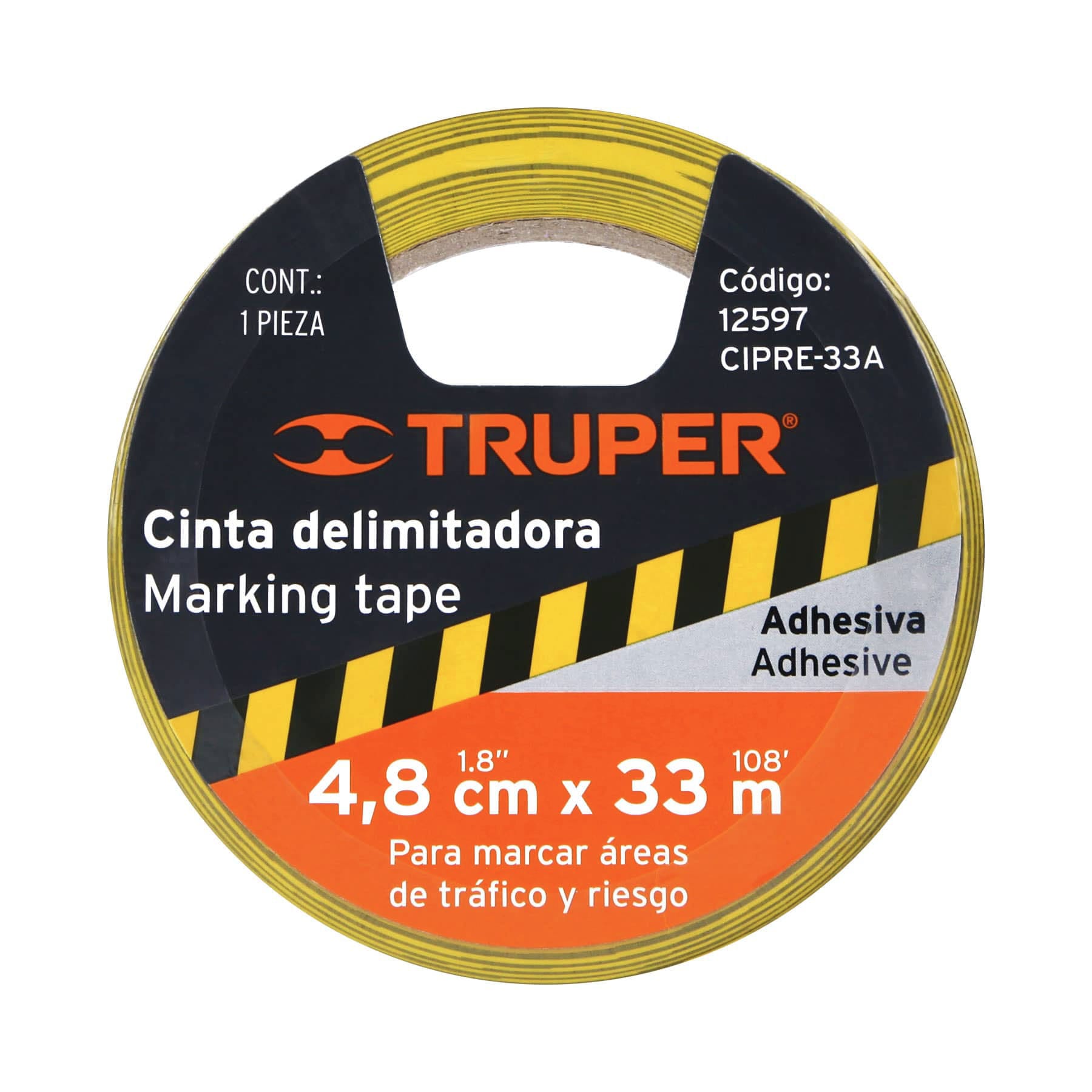 Cinta Adhesiva de Señalizacion Amarilla/Negro 48 mm x 33 mts Truper