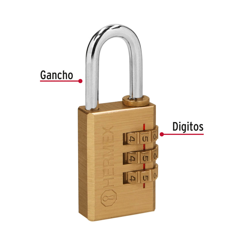 Candado de Combinacion 28 mm Cuerpo de Laton Hermex