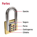 Candado de Laton 50 mm Llave Tradicional Hermex Gancho Largo Blister