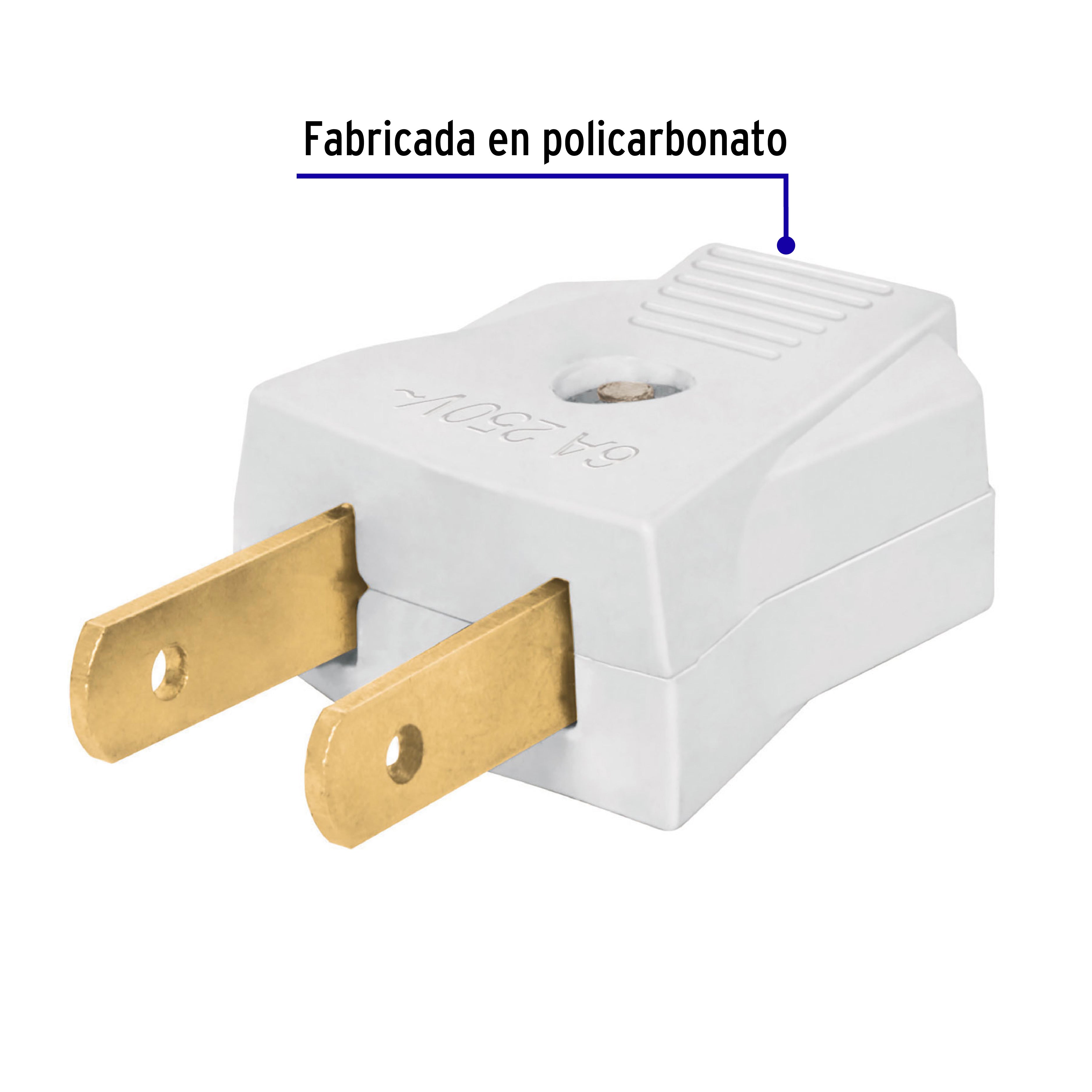 Clavija de Baquelita Ovalada sin Tierra Blanca Volteck
