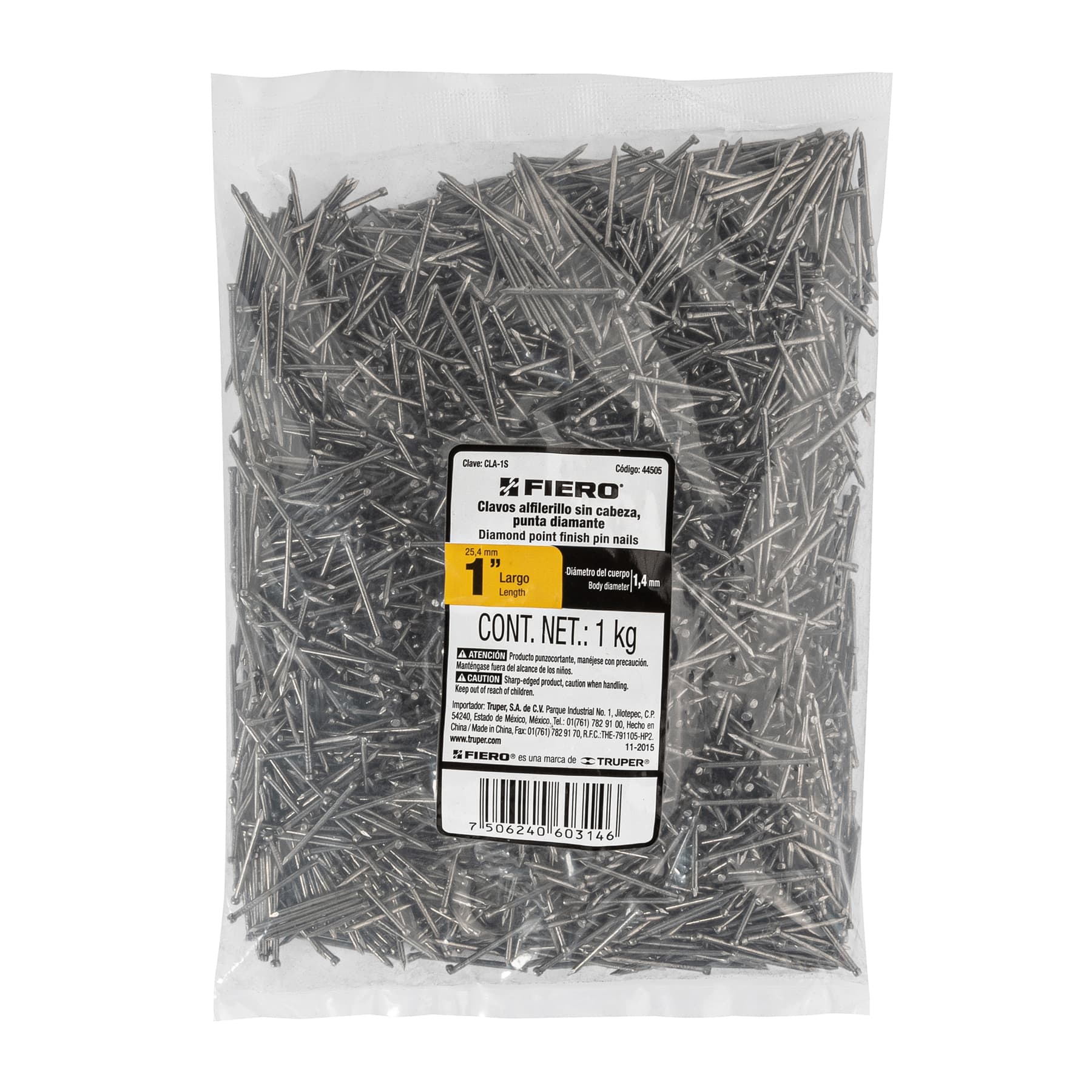 Clavo sin Cabeza Alfilerillo  1" (25 mm) Fiero Bolsa 1 Kg