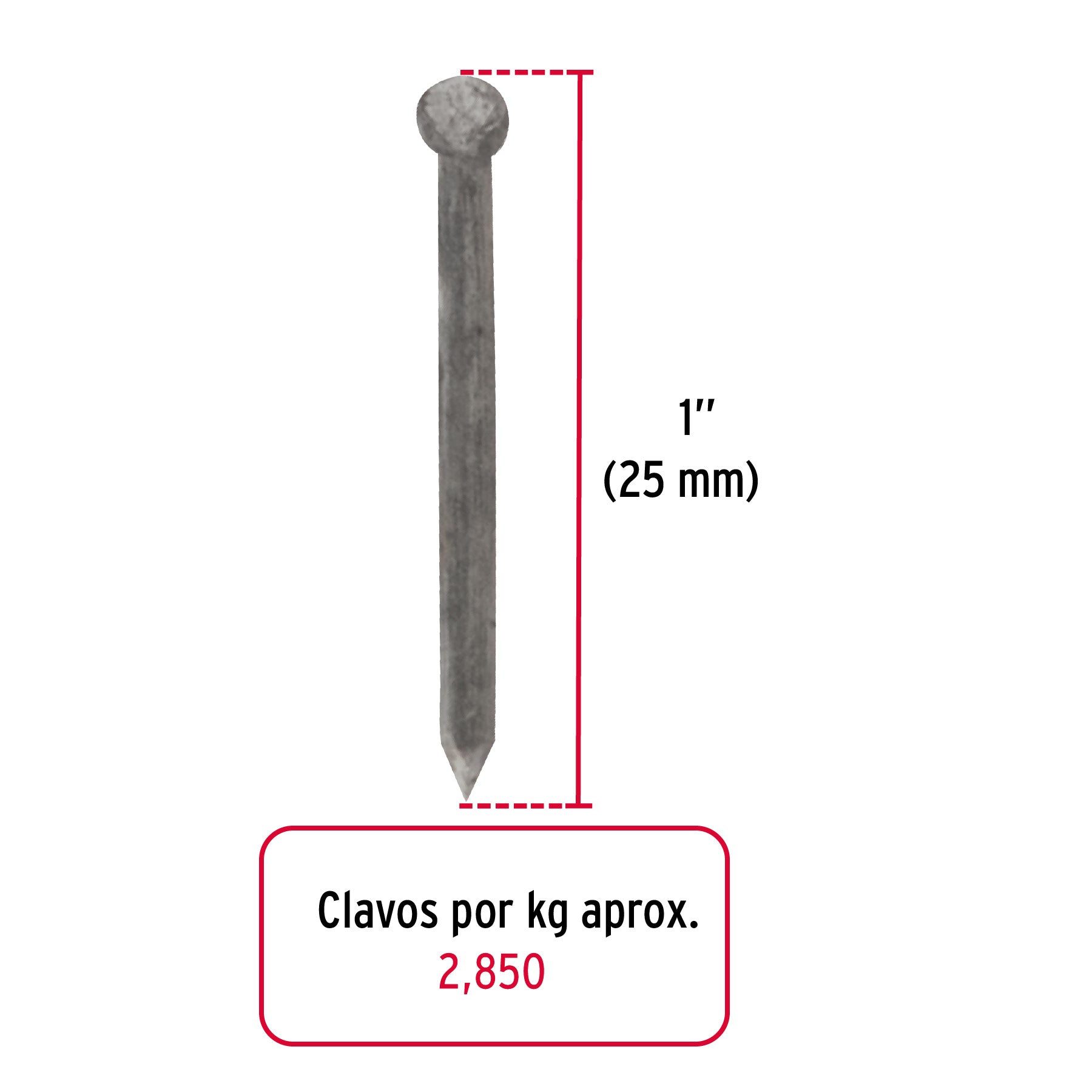 Clavo sin Cabeza Alfilerillo  1" (25 mm) Fiero 100 Gramos