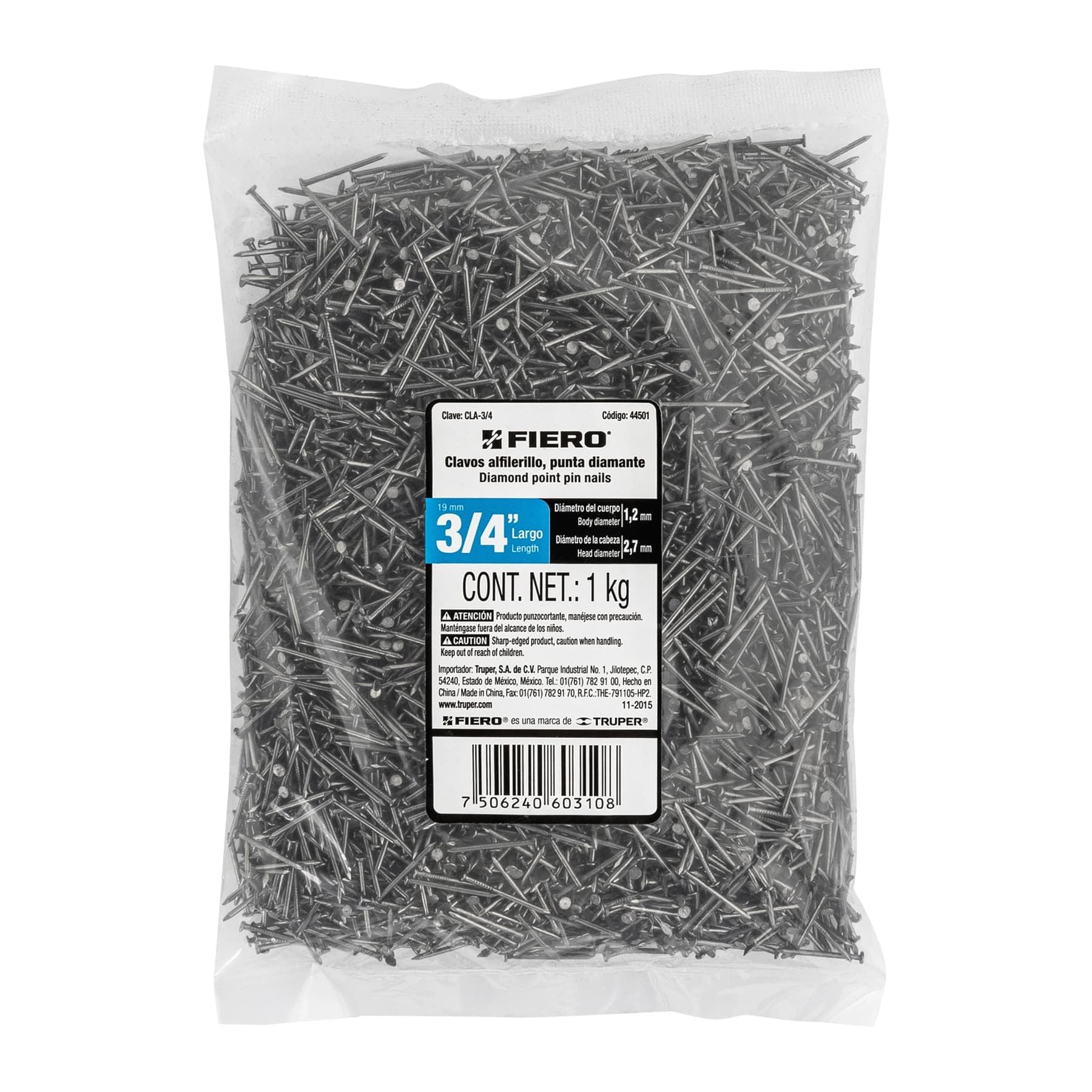 Clavo con Cabeza Alfilerillo  3/4" Fiero Bolsa 1 Kilo