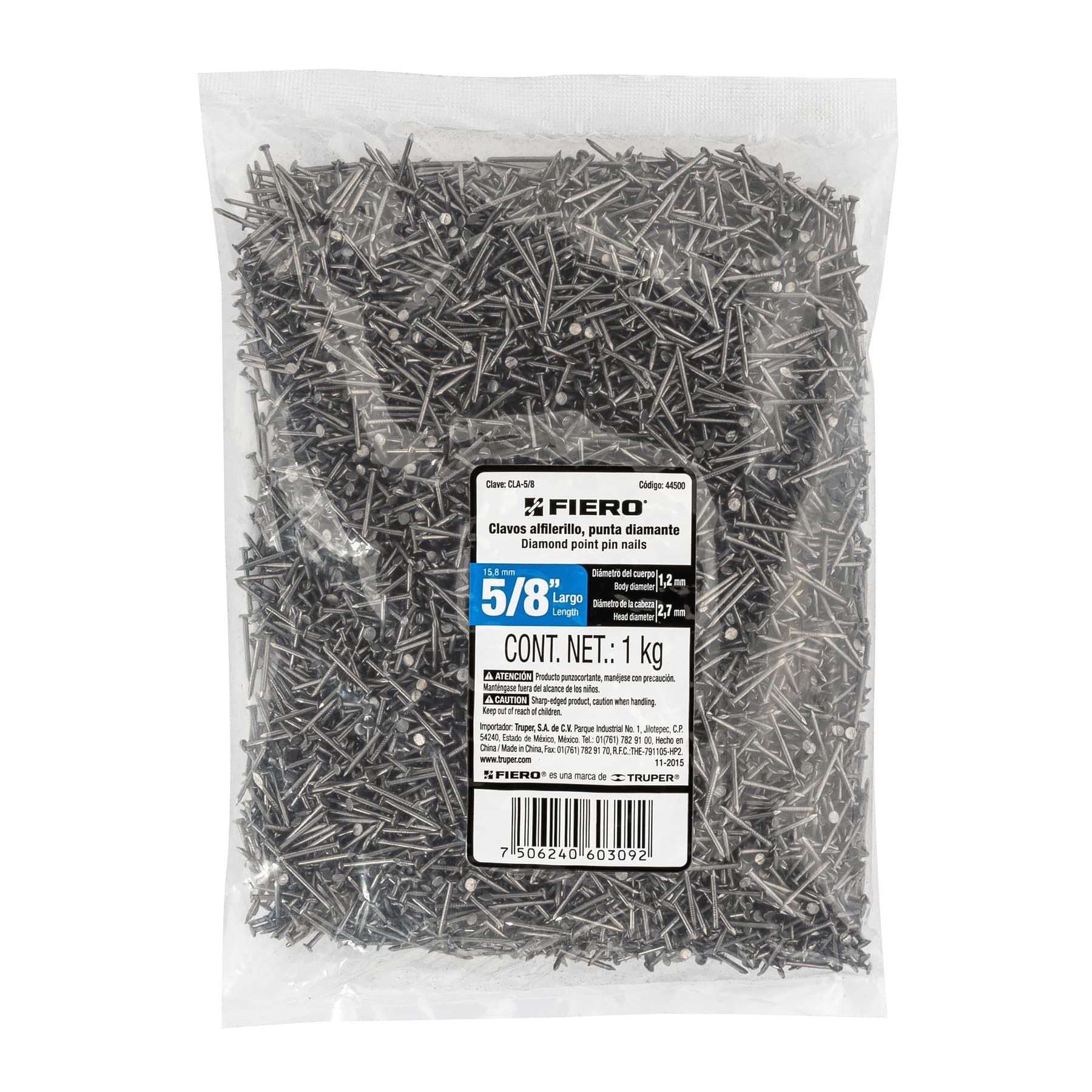 Clavo con Cabeza Alfilerillo  5/8" Fiero Bolsa 1 Kilo