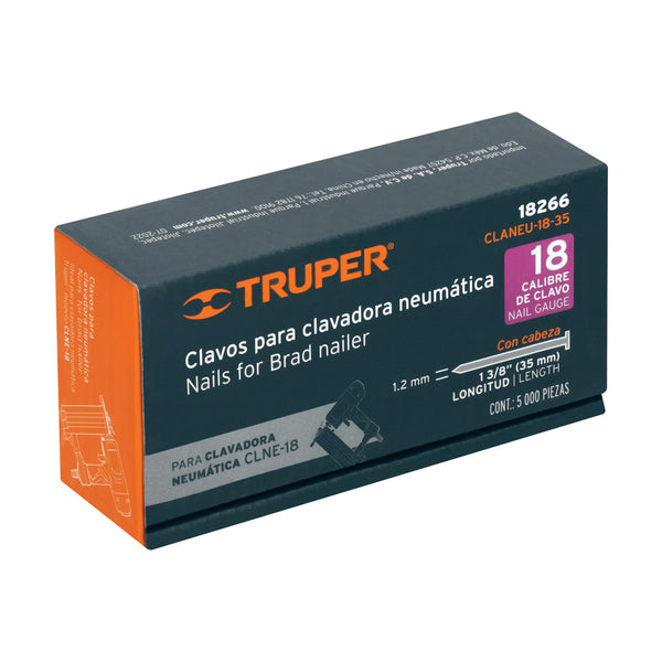 Clavos Clavadora Neumatica Calibre 18 Caja con 5,000 Truper 1"3/8 (35 mm)