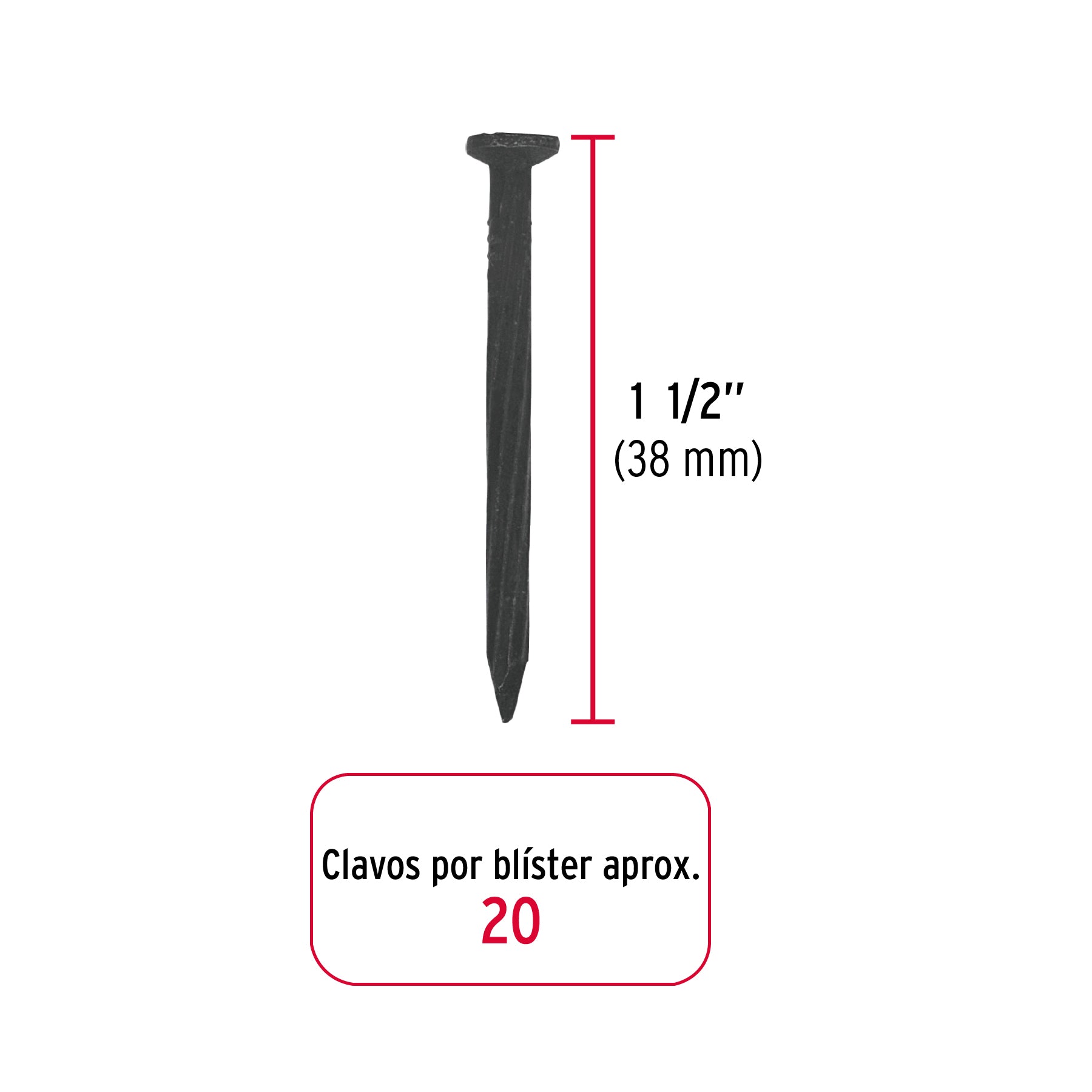 Clavo Negro para Concreto 1"1/2 (38 mm) Fiero Blister 20 Piezas