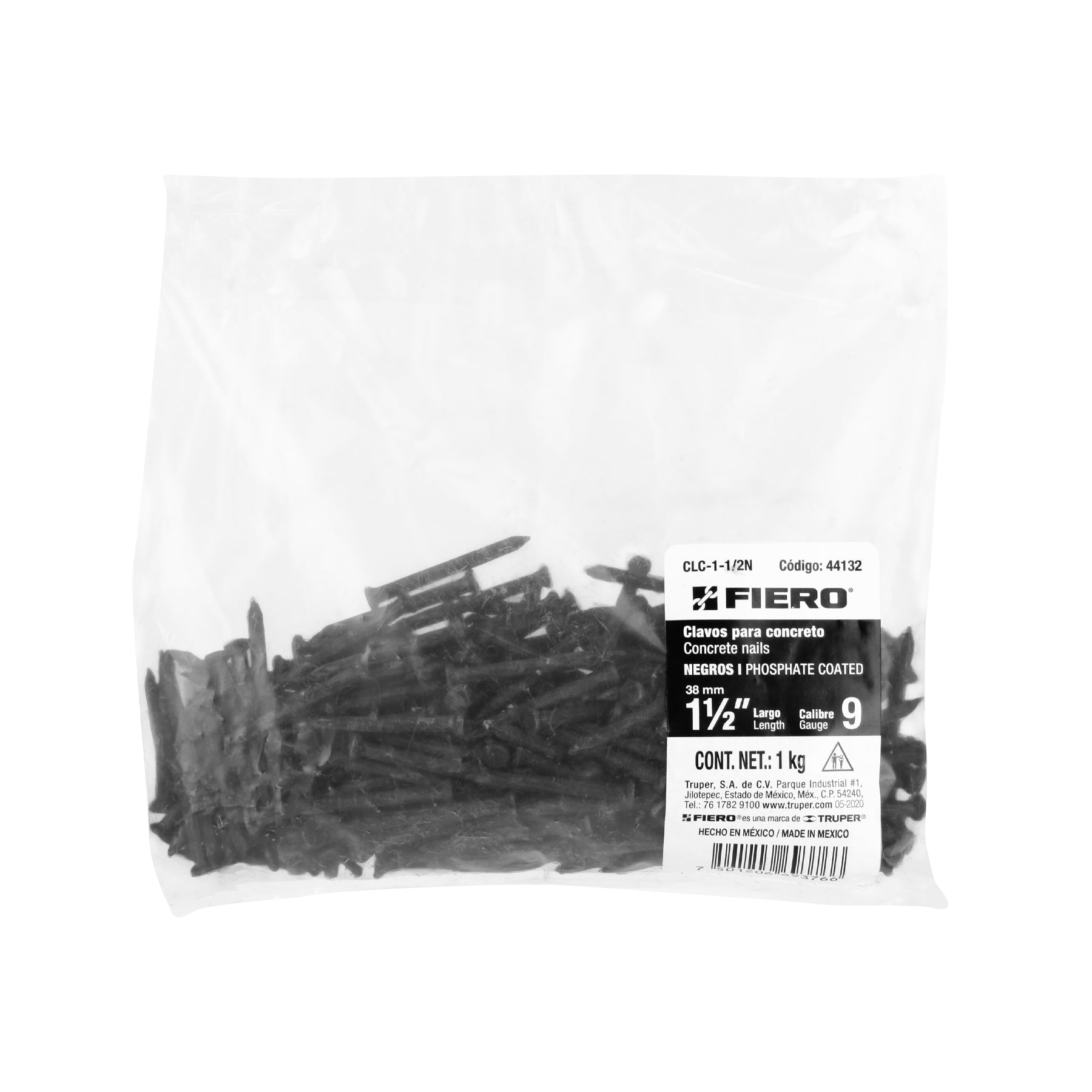 Clavo Negro para Concreto 1"1/2 (38 mm) Fiero Bolsa 1 Kg