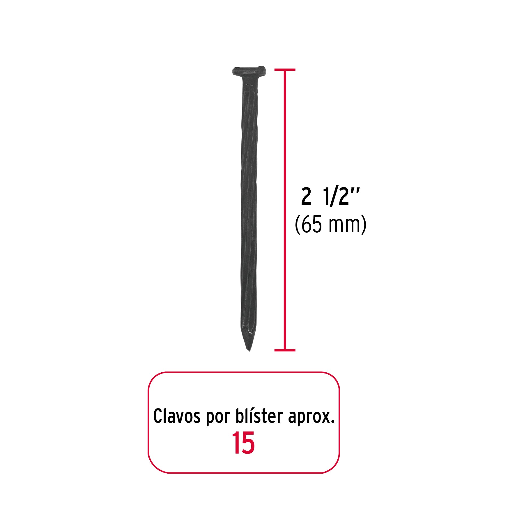 Clavo Negro para Concreto 2"1/2 (64 mm) Fiero Blister 15 Piezas
