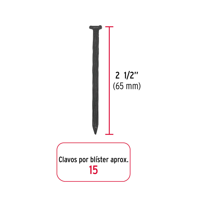 Blister Clavo Negro para Concreto 2"1/2 (64 mm) Fiero 15 Piezas