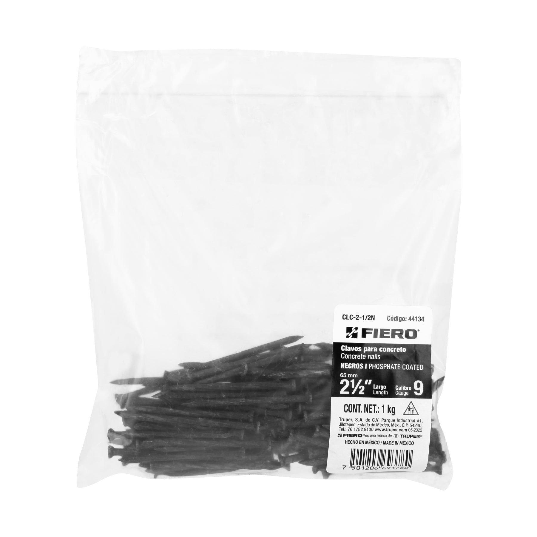 Clavo Negro para Concreto 2"1/2 (64 mm) Fiero Bolsa 1 Kg