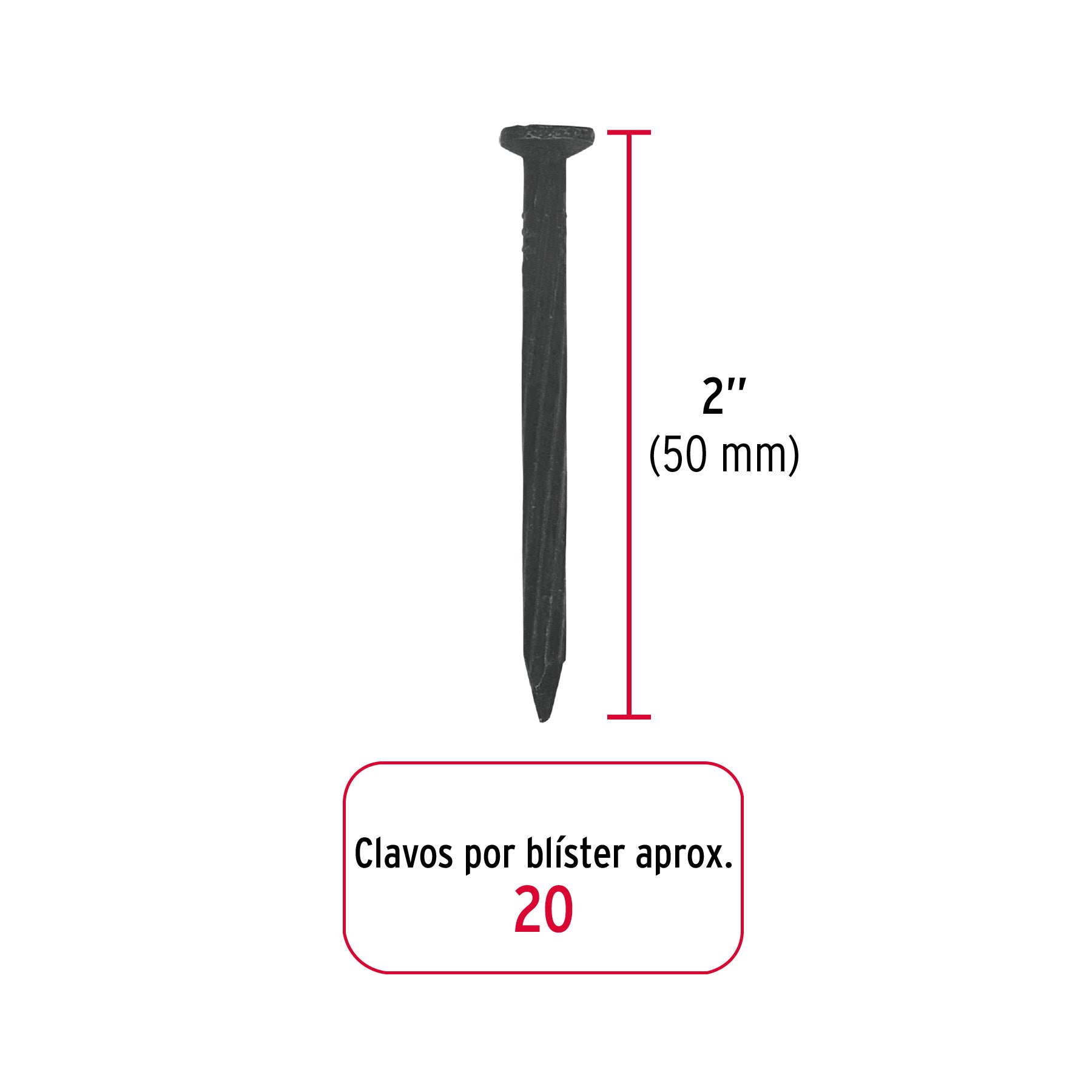 Clavo Negro para Concreto 2" (50 mm) Fiero Blister 20 piezas