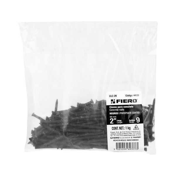 Clavo Negro para Concreto 2" (50 mm) Fiero Bolsa 1 Kg