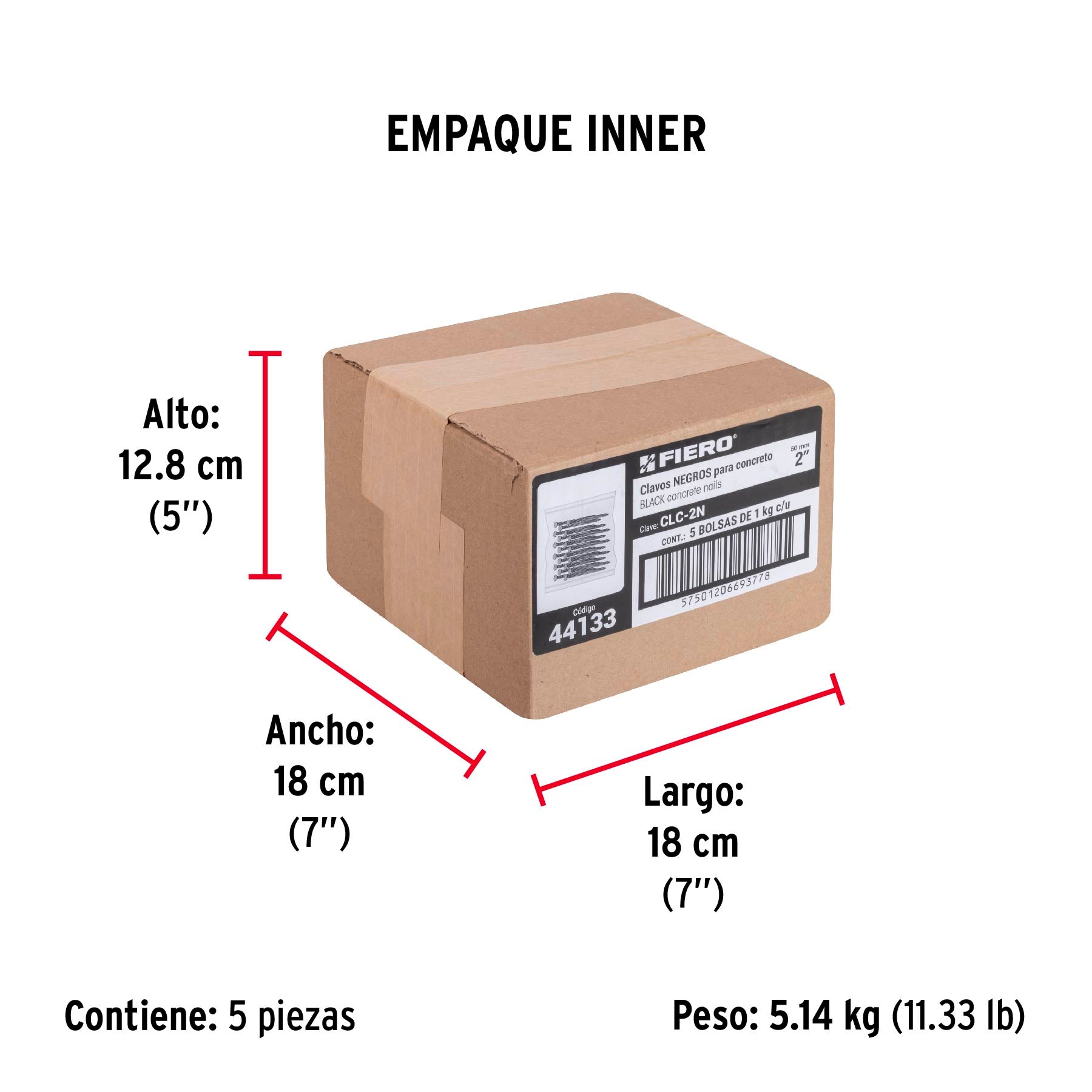 Clavo Negro para Concreto 2" (50 mm) Fiero Bolsa 1 Kg