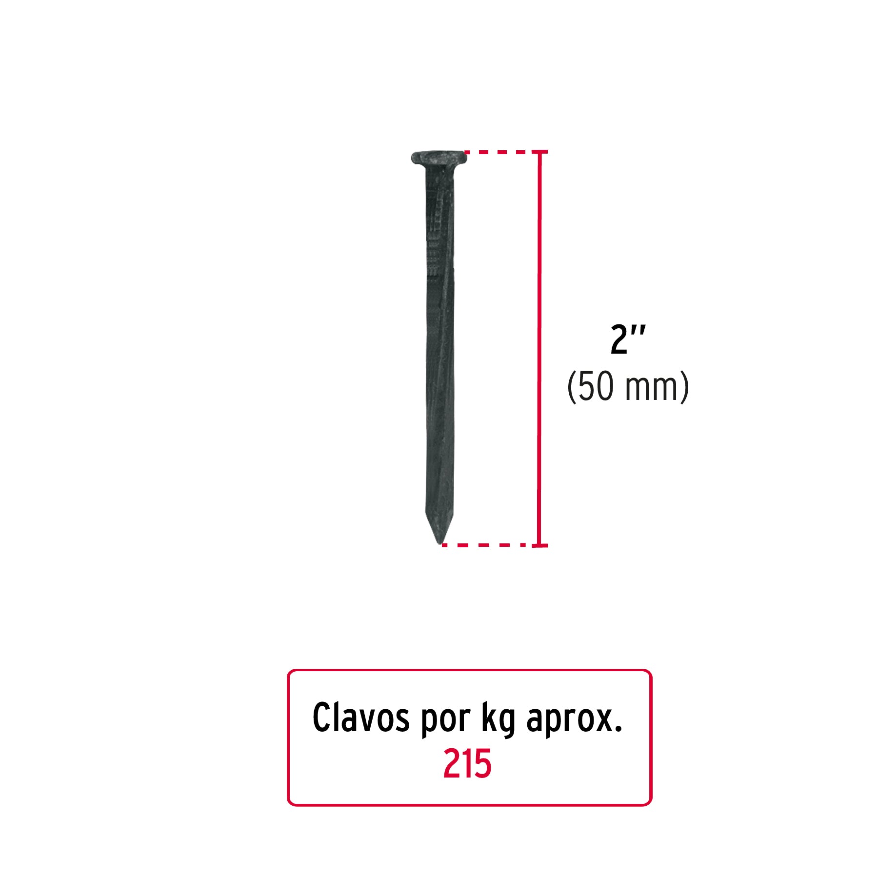 Clavo Negro para Concreto 2" (50 mm) Fiero 500 Gramos