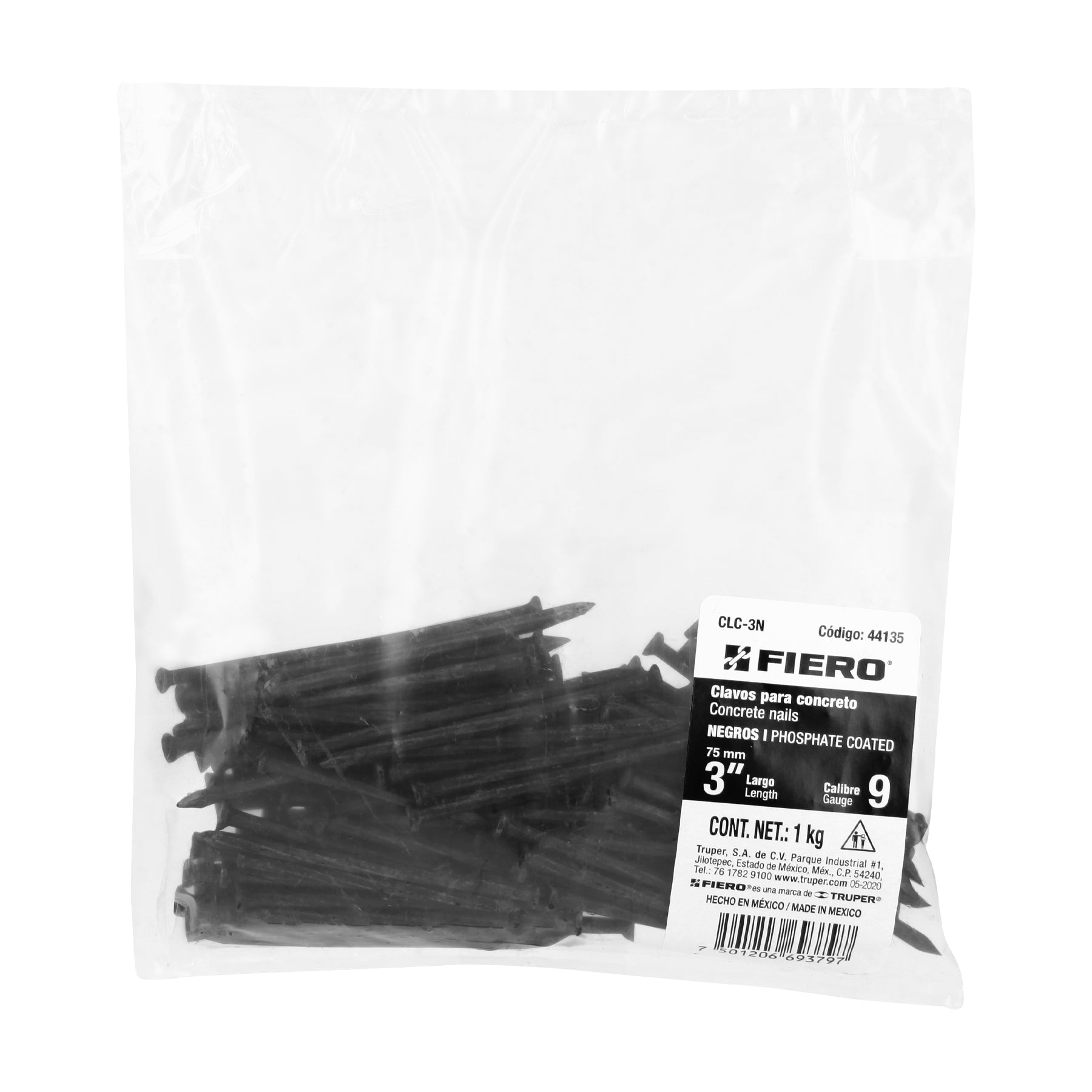 Clavo Negro para Concreto 3" (76 mm) Fiero Bolsa 1 Kg
