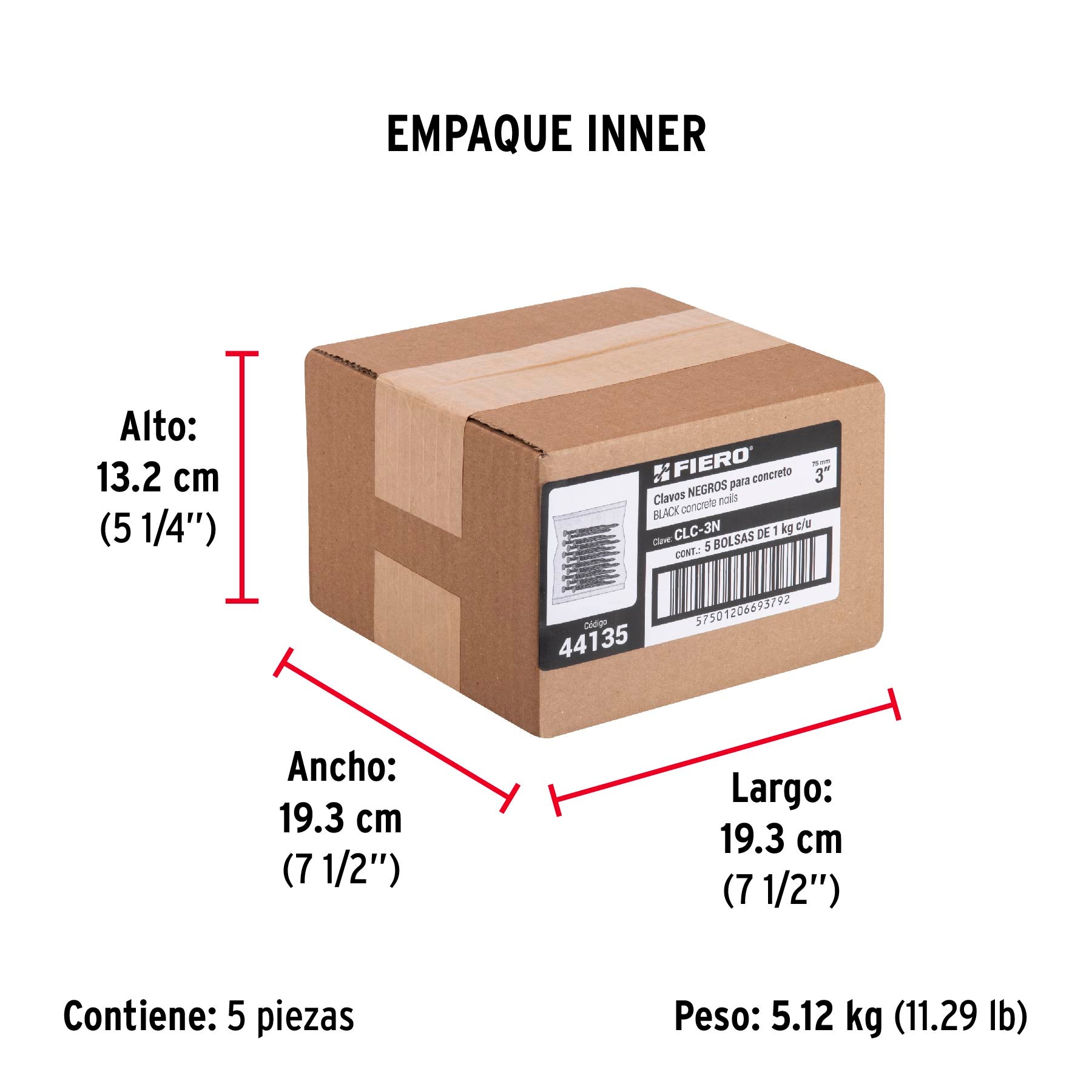 Clavo Negro para Concreto 3" (76 mm) Fiero Bolsa 1 Kg