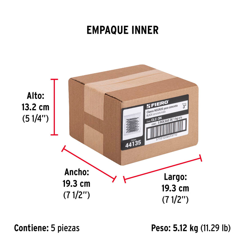 Clavo Negro para Concreto 3" (76 mm) Fiero Bolsa 1 Kg