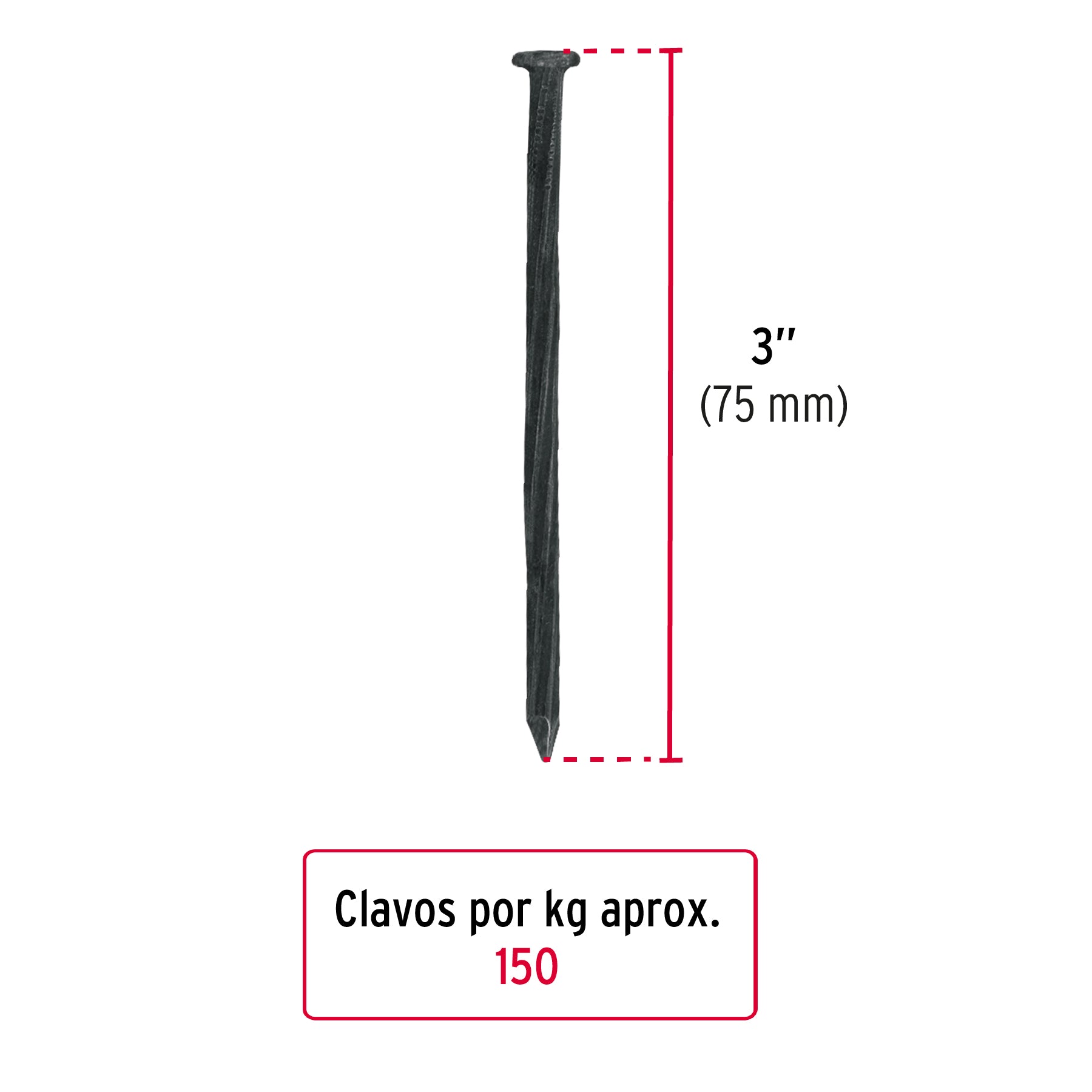 Clavo Negro para Concreto 3" (76 mm) Fiero 500 Gramos