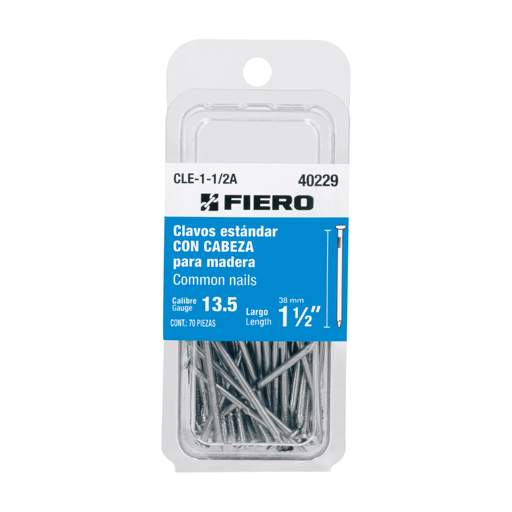 Blister Clavo Con Cabeza Standard 11 2 38 Mm Fiero 70 Piezas