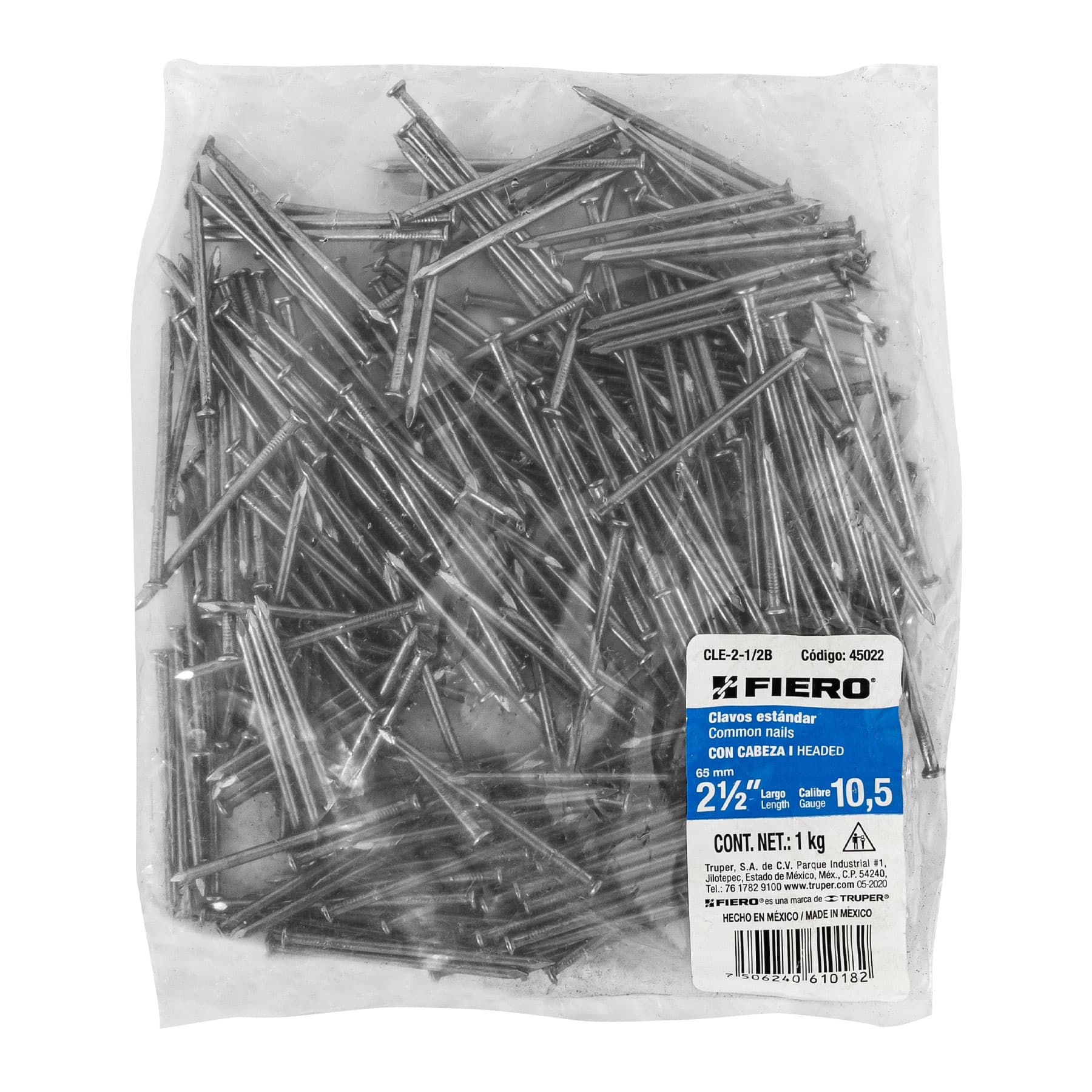 Clavo con Cabeza Standard 2"1/2 Fiero Bolsa 1 Kg