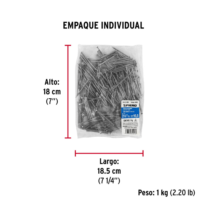 Clavo con Cabeza Standard 2"1/2 Fiero Bolsa 1 KG