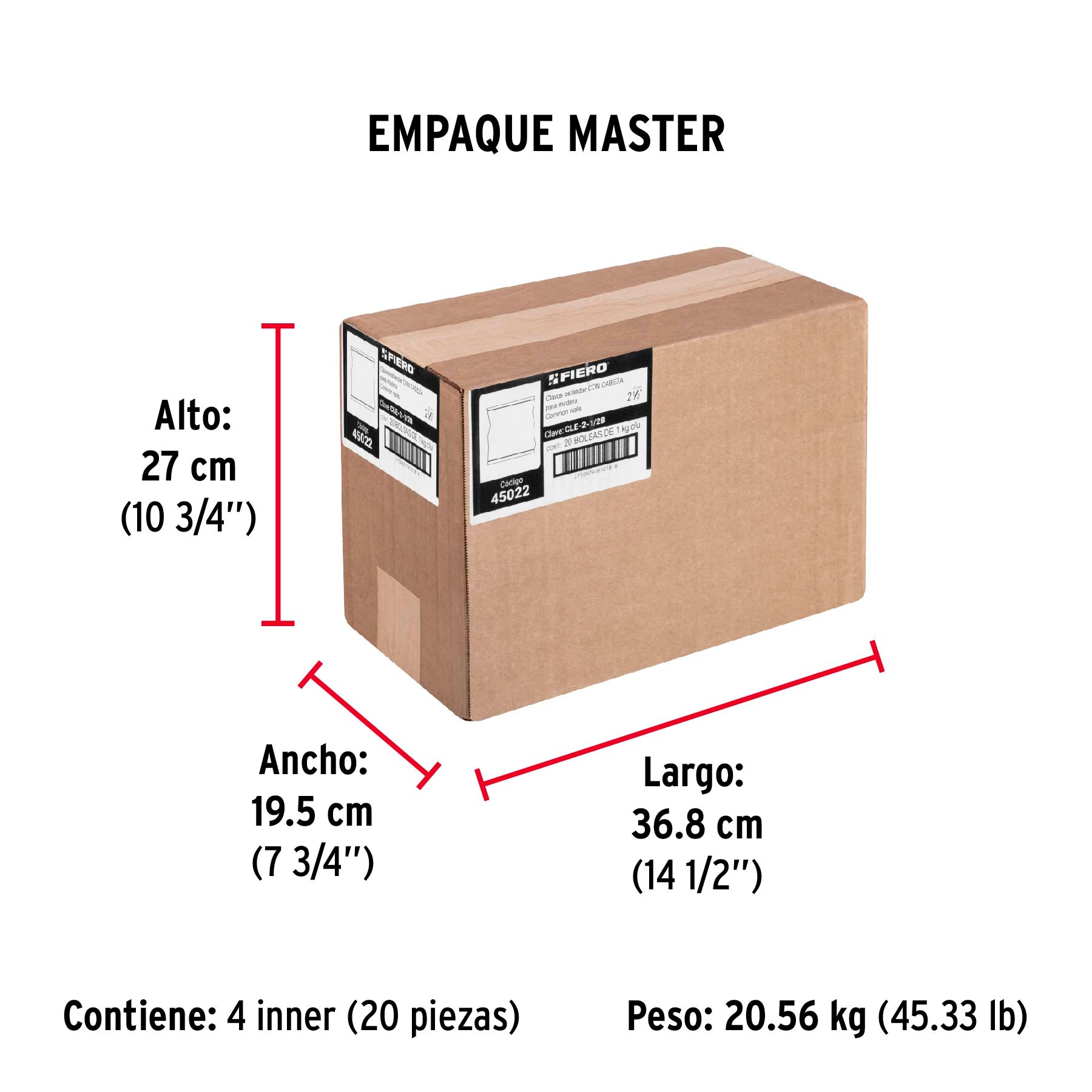 Clavo con Cabeza Standard 2"1/2 Fiero Bolsa 1 Kg