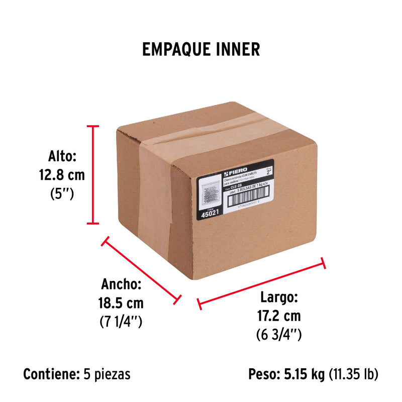 Clavo con Cabeza Standard 2" (50 mm) Fiero Bolsa 1 Kg