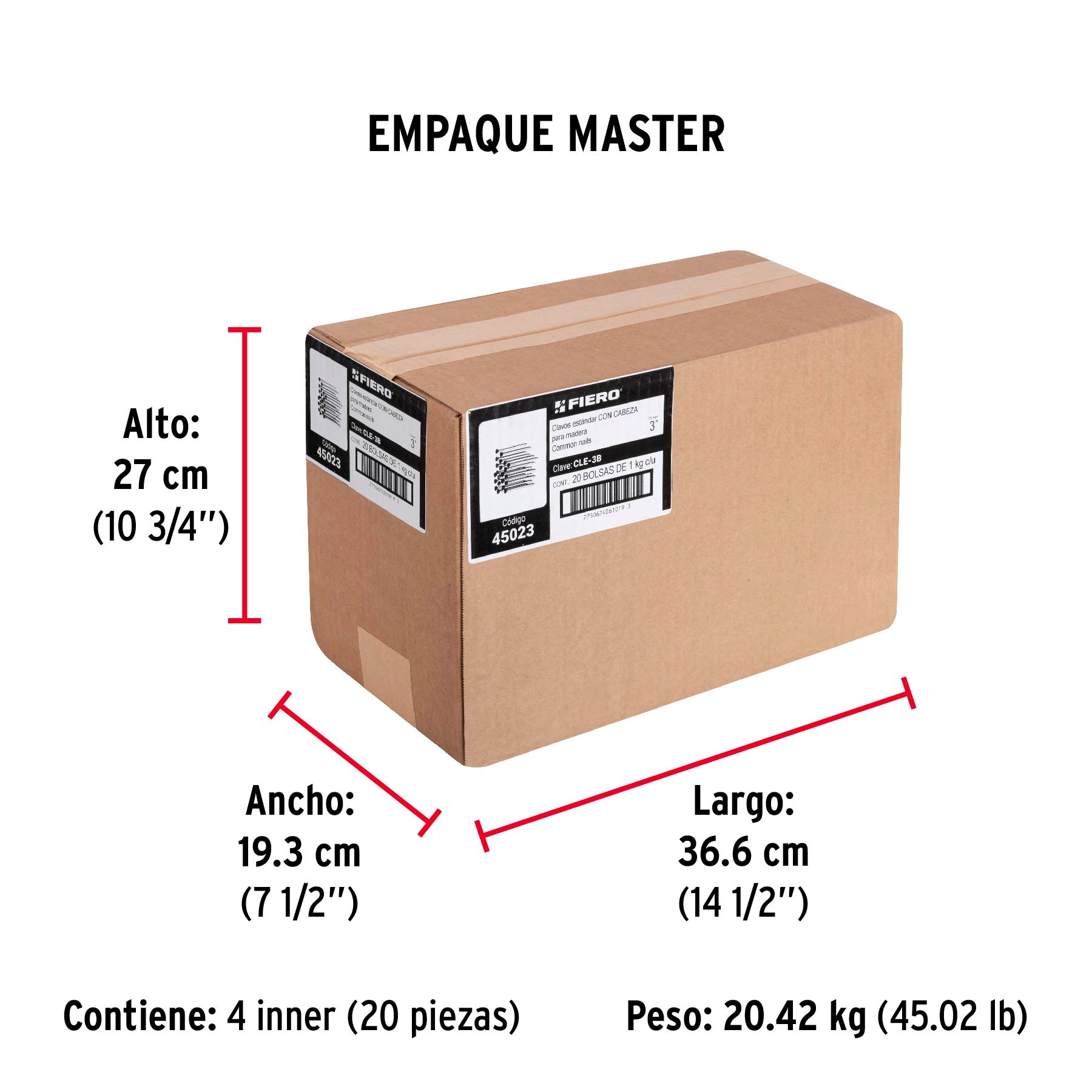 Clavo con Cabeza Standard 3" (Fiero Bolsa 1 Kg