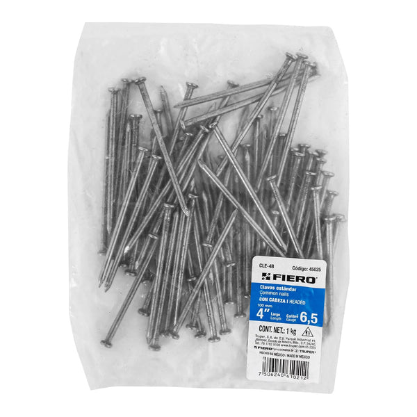 Clavo con Cabeza Standard 4" Fiero Bolsa 1 Kg