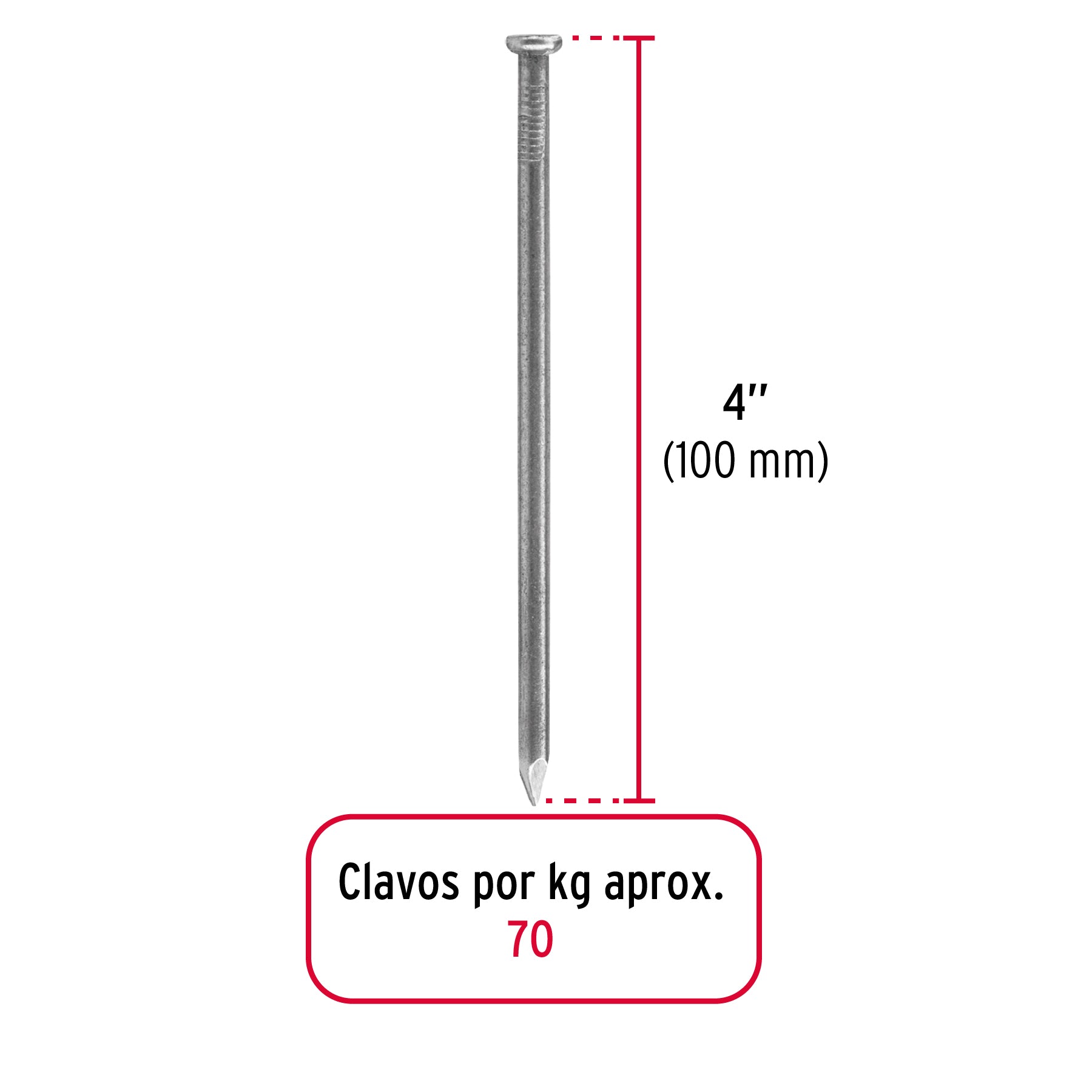 Clavo con Cabeza Standard 4" (100 mm) Fiero 500 gms