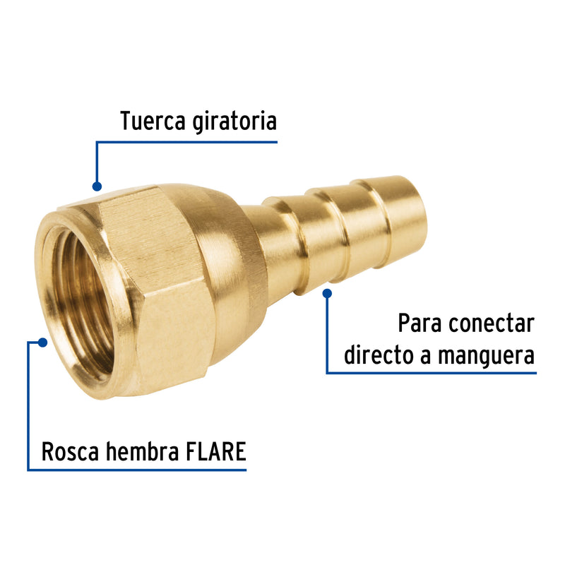 Cople Espiga (Tuerca Loca) de Laton 3/8" (10 mm) Foset