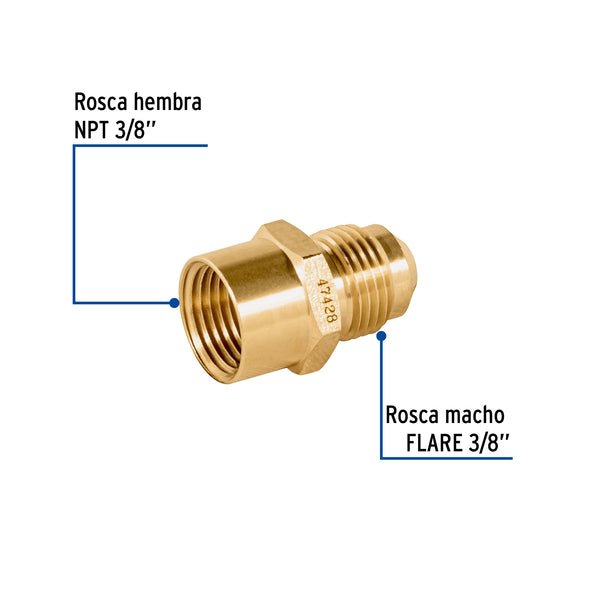 Niple Campana para Gas 3/8" Flare x 3/8" NPT (10 mm x 10 mm) Foset