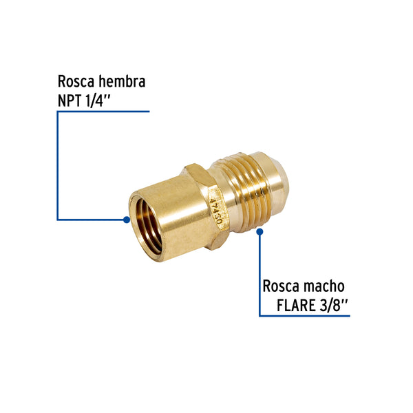 Niple Campana para Gas 3/8" Flare x 1/4" NPT (10 mm x  6 mm) Foset