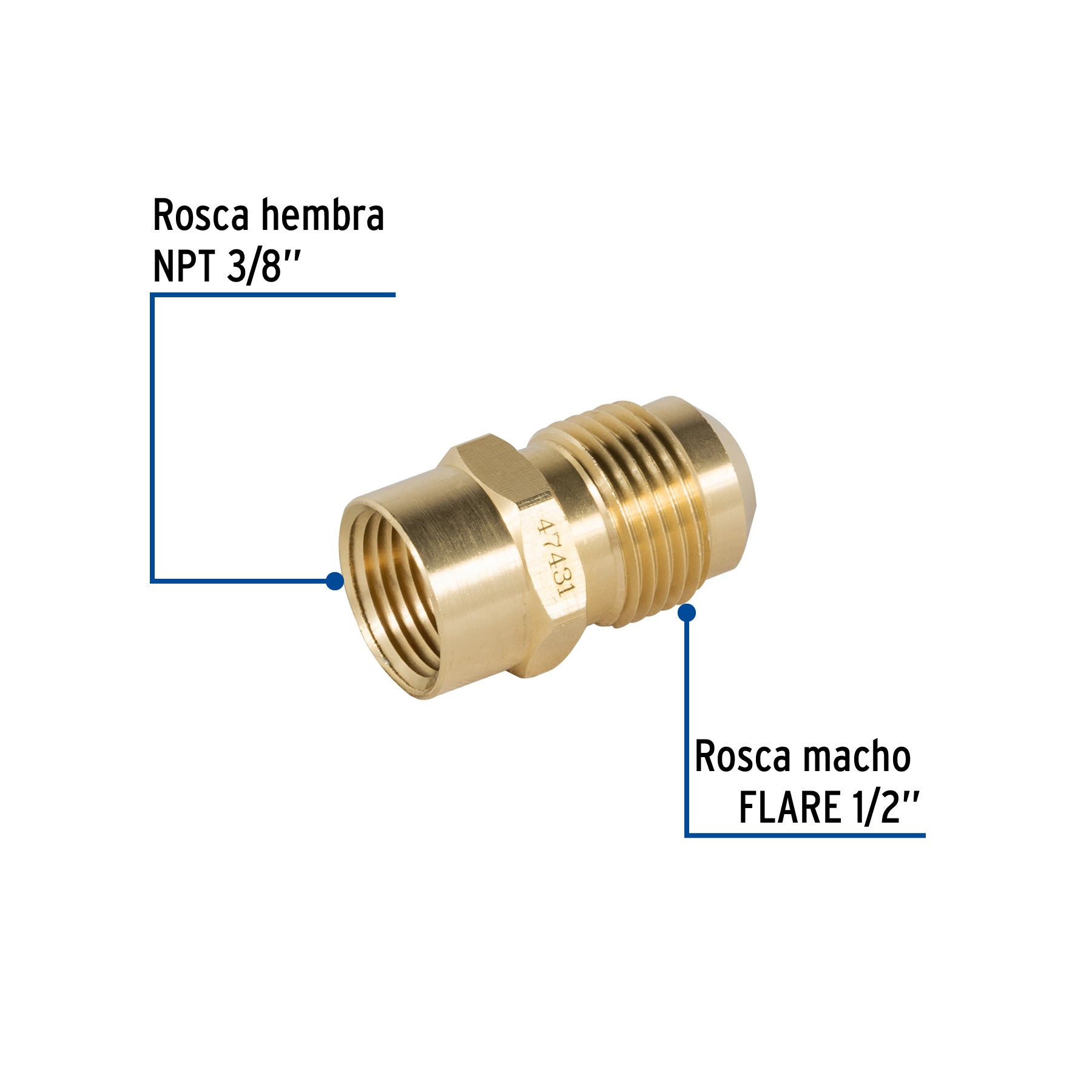 Niple Campana para Gas 1/2" Flare x 3/8" NPT Foset