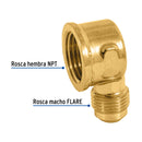 Codo Campana para Gas 3/8" Flare x 1/2" NPT (10 mm Flare x 13 mm NPT) Foset