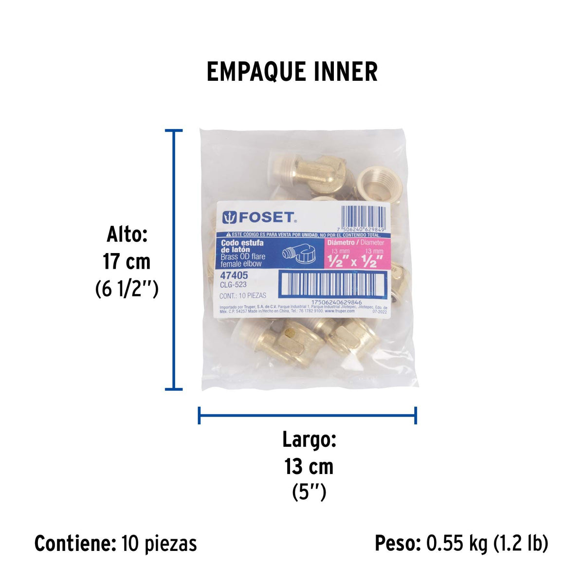 Codo Campana para Gas 1/2" Flare x 1/2" NPT Foset