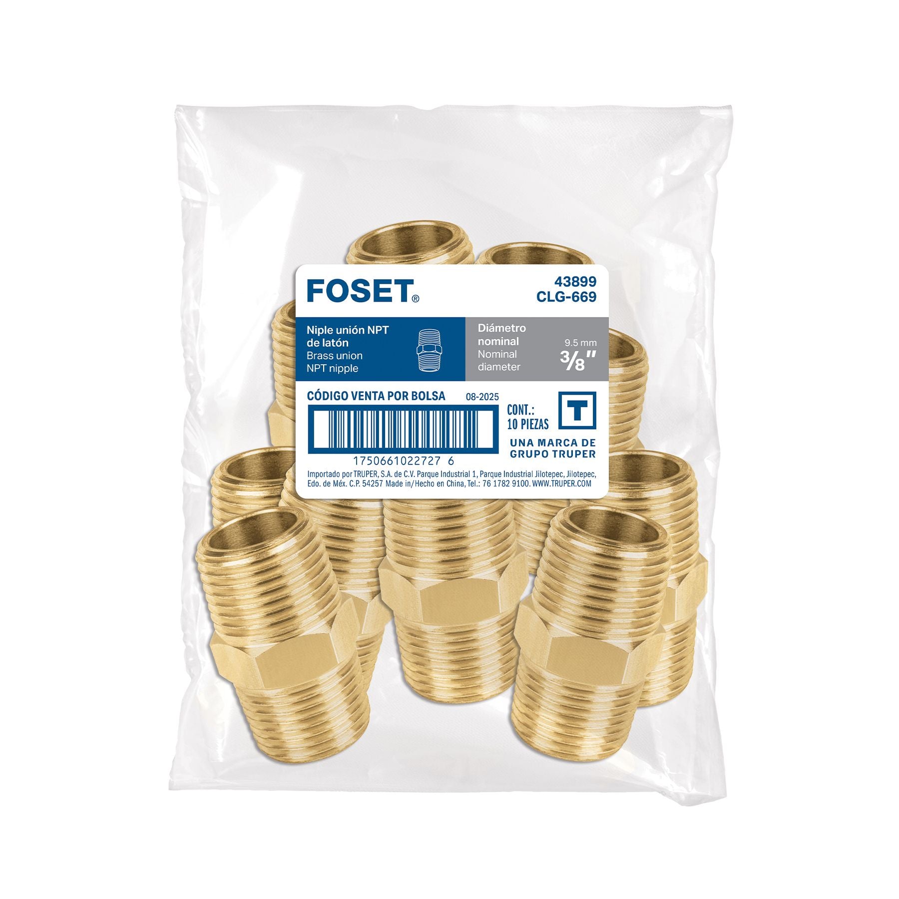 Niple Union para Gas 3/8" NPT X 3/8" NPT Foset