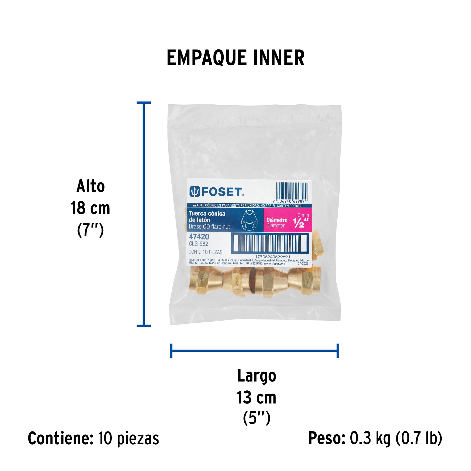 Tuerca Conica para Gas 1/2" (13 mm) Foset