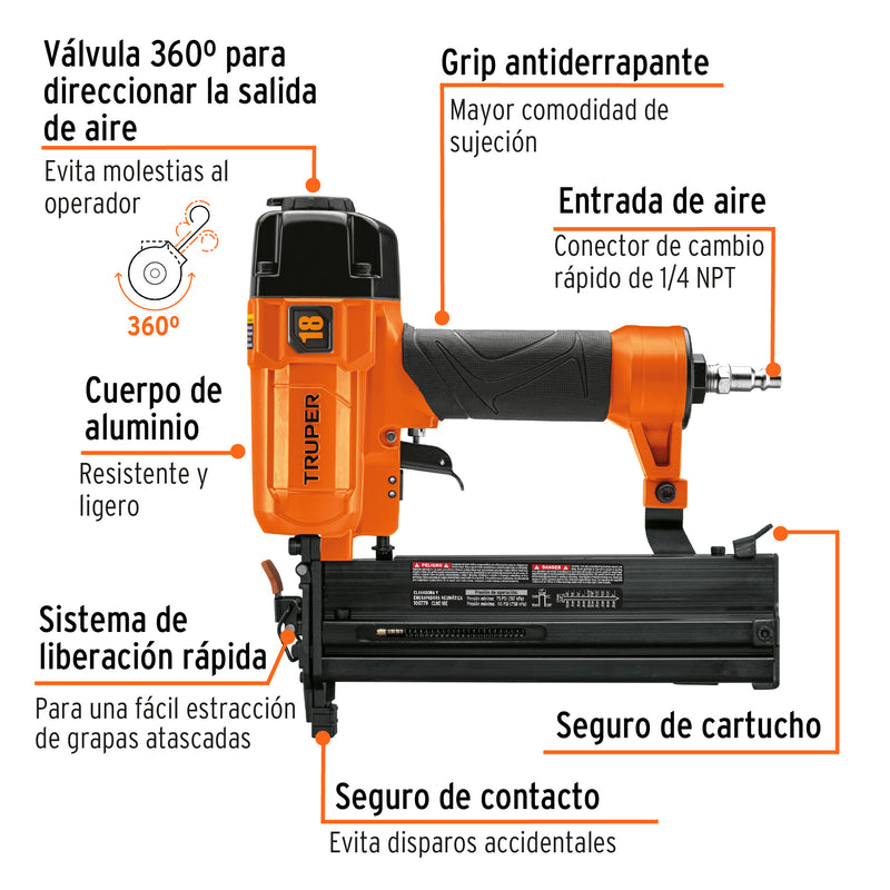 Clavadora y Engrapadora Neumatica Profesional Calibre 18 Truper