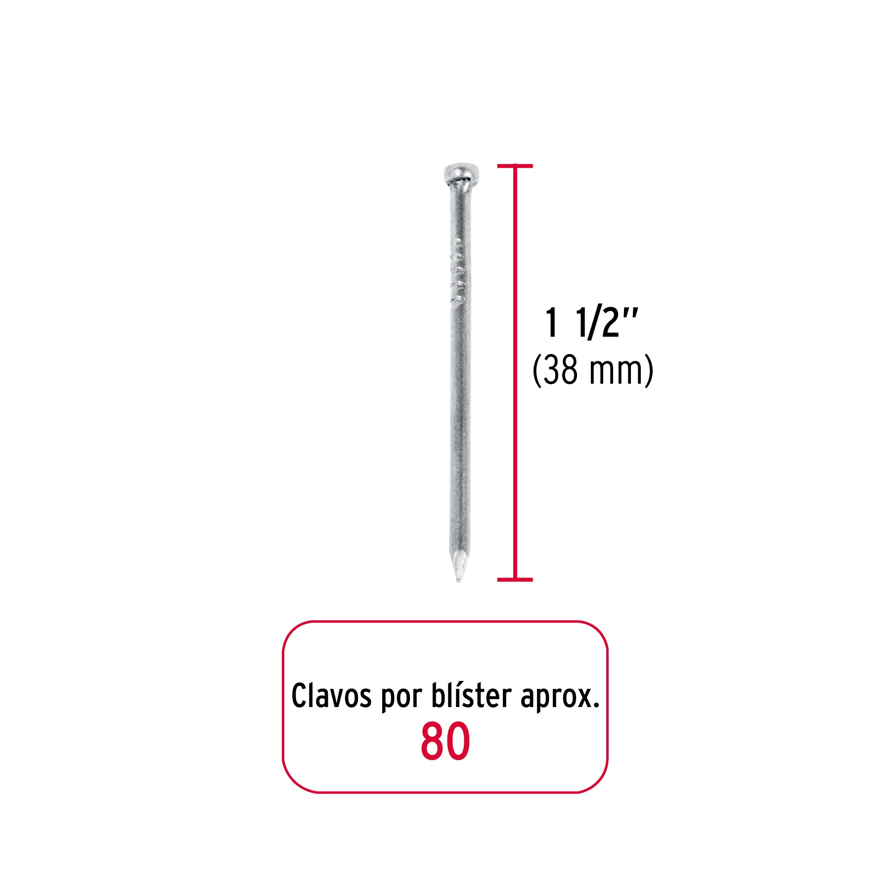 Blister Clavo sin Cabeza Standard 1"1/2 (38 mm) Fiero 80 Piezas
