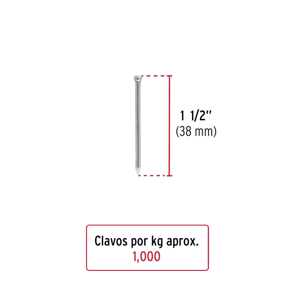Clavo sin Cabeza Estandar 1"1/2 Fiero Bolsa 1 Kilo