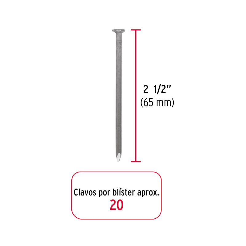 Blister Clavo sin Cabeza Standard 2"1/2 (65 mm) Fiero 20 Piezas